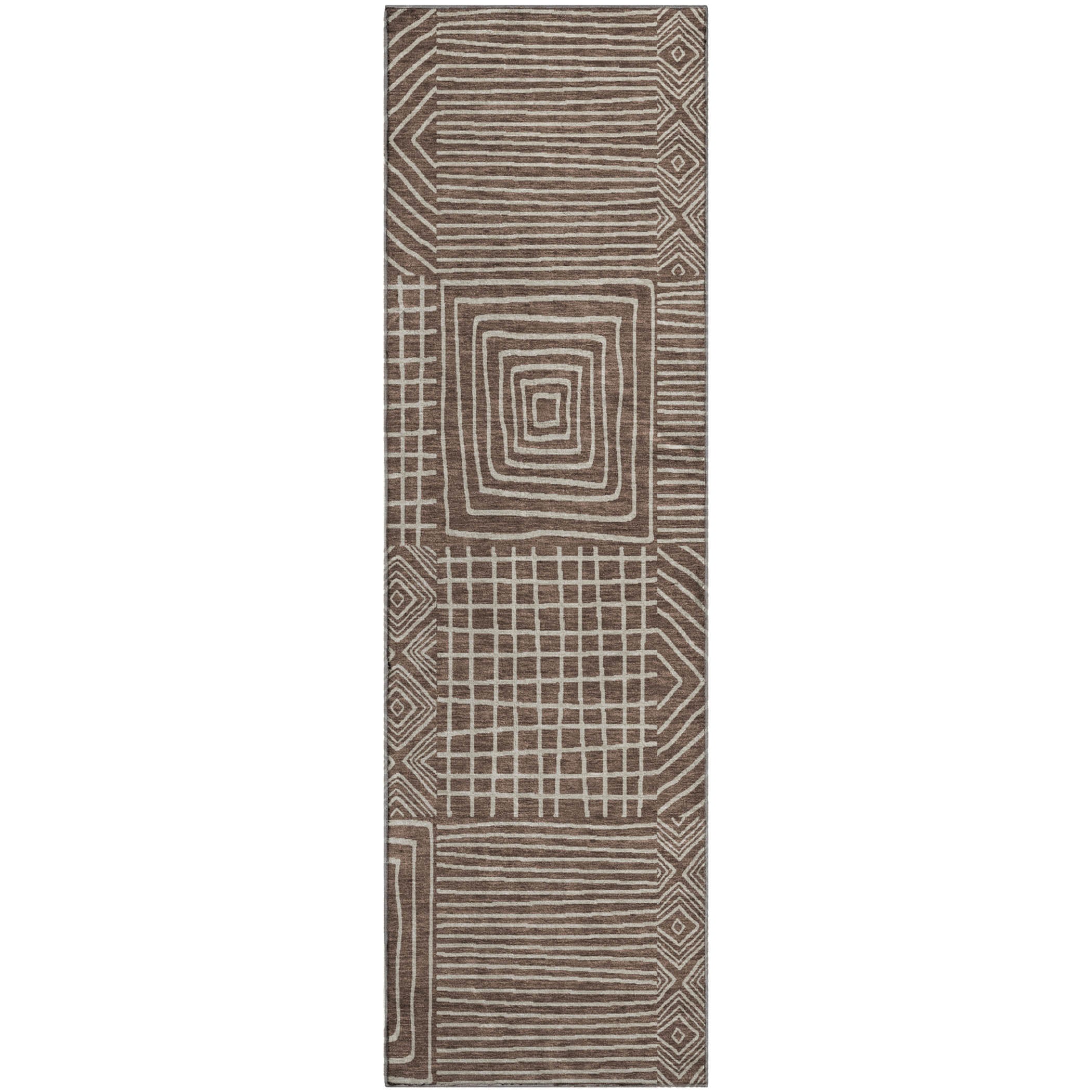 Santorini Machine Washable Transitional Brown Rug 2'3" x 7'6" #shape_Runner