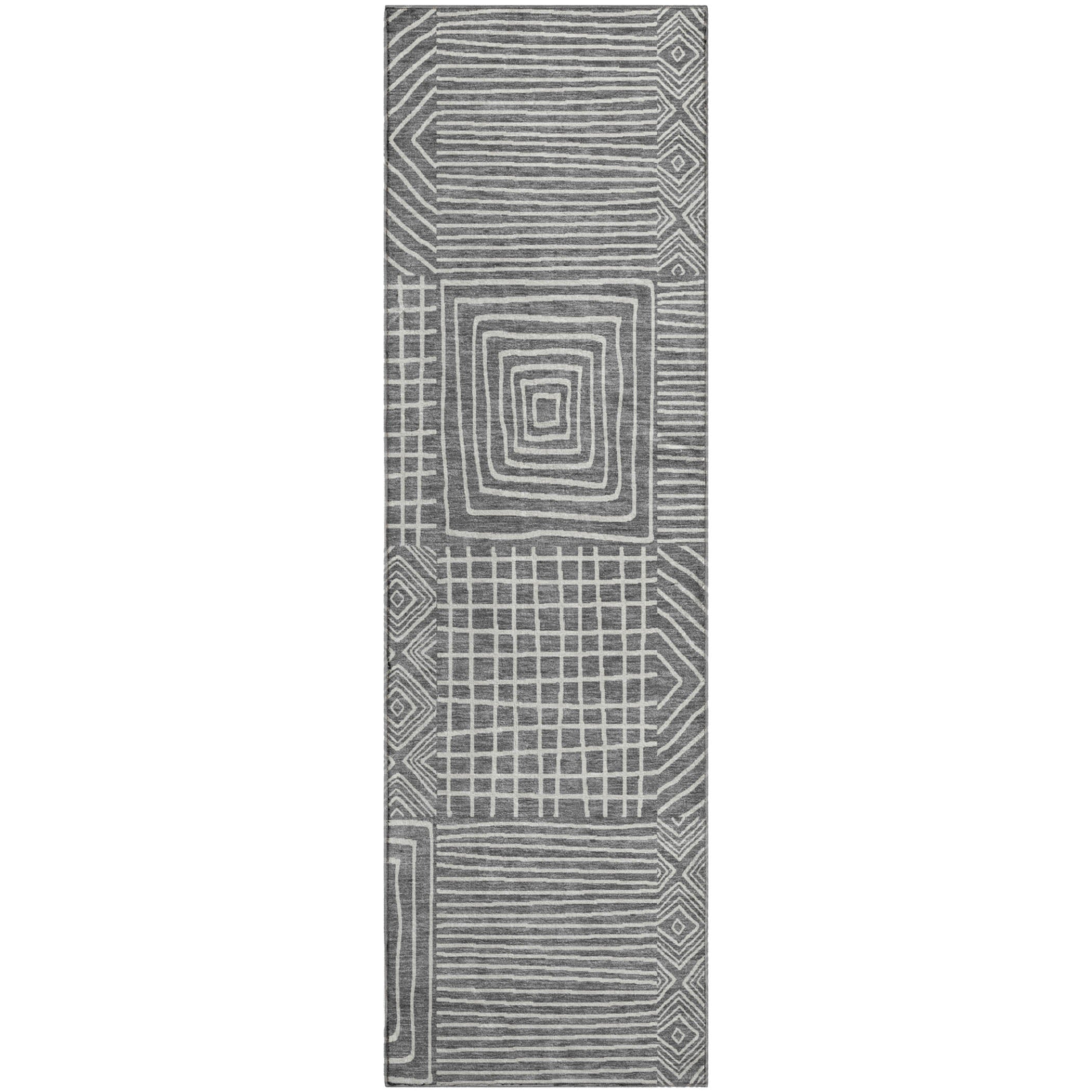 Santorini Machine Washable Transitional Charcoal Gray Rug 2'3" x 7'6" #shape_Runner