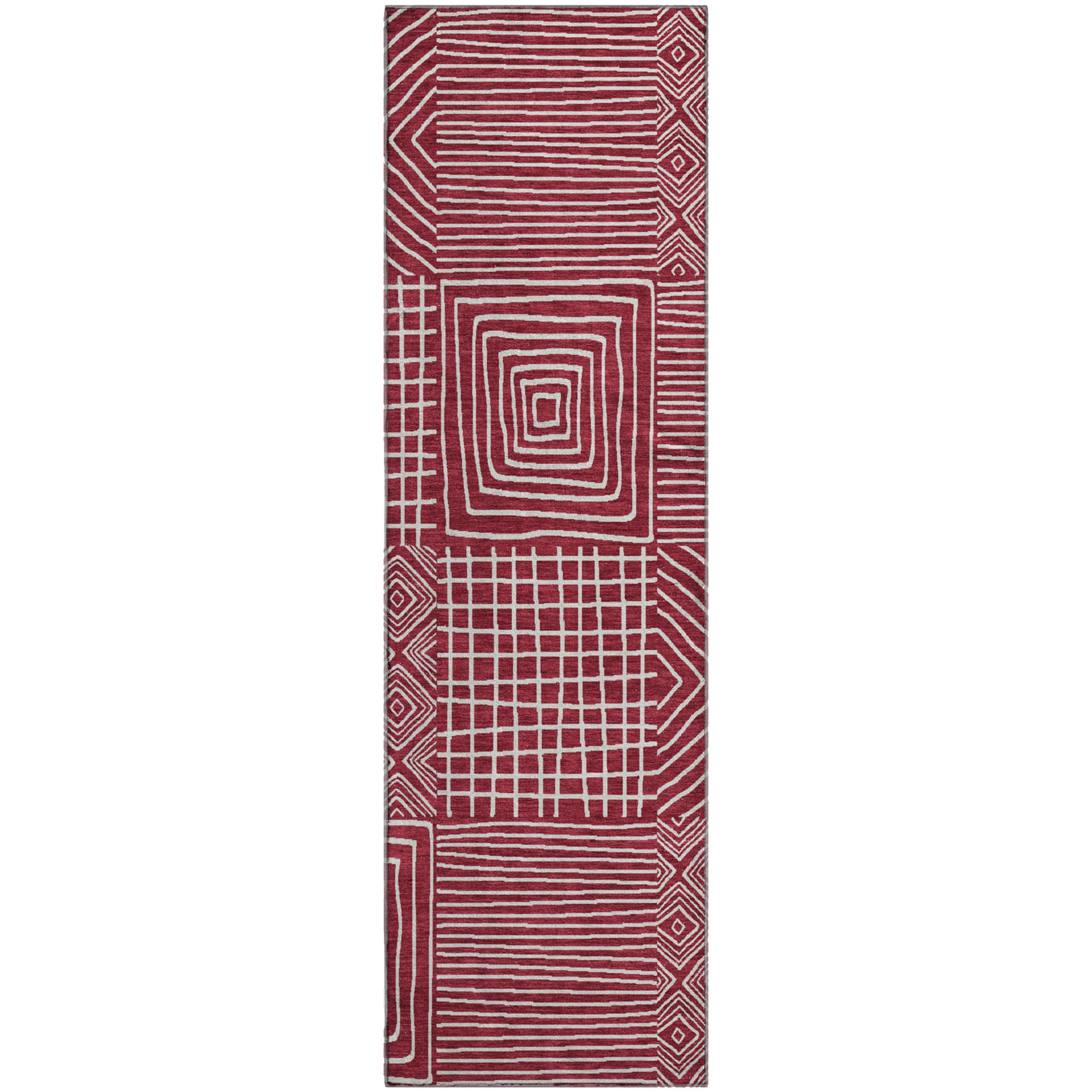 Santorini Machine Washable Transitional Garnet Red Rug 2'3" x 7'6" #shape_Runner