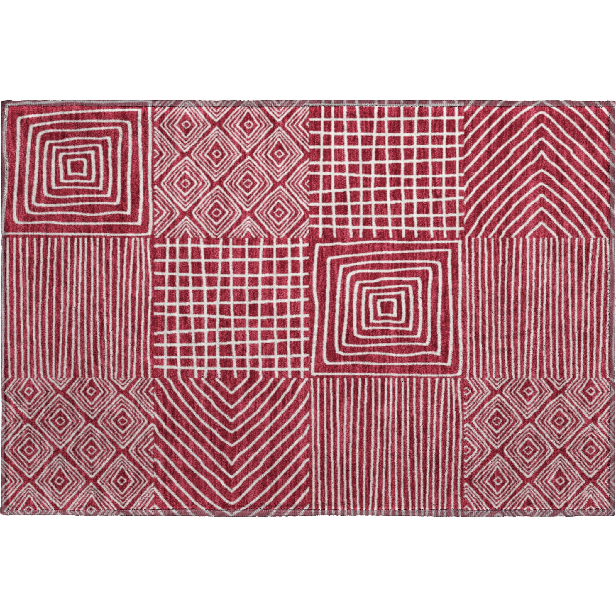 Santorini Machine Washable Transitional Garnet Red Rug 1'8" x 2'6" #shape_Rectangle