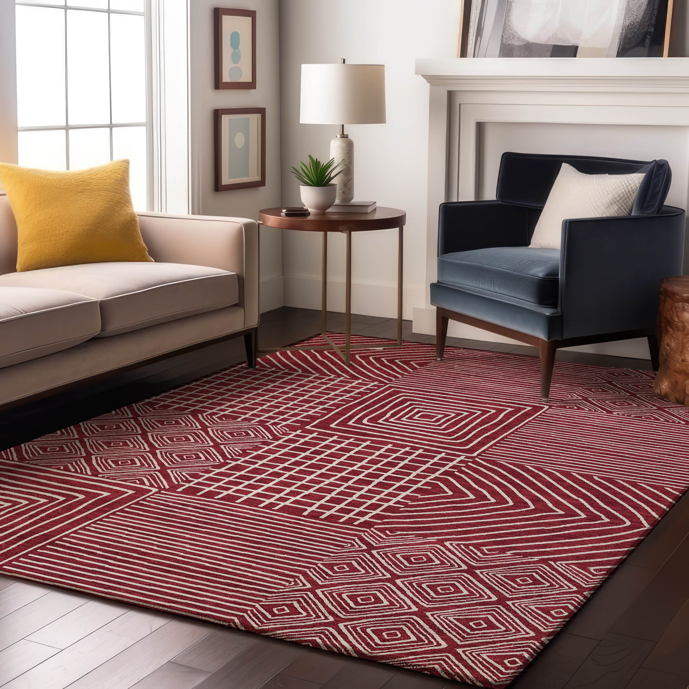 Santorini Machine Washable Transitional Garnet Red Rug 2'6" x 3'10" #shape_Rectangle