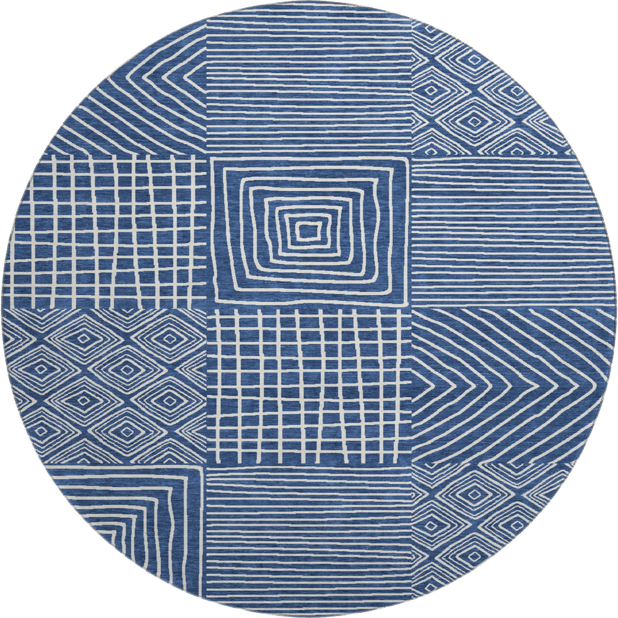 Santorini Machine Washable Transitional Navy Blue Rug 8' x 8' #shape_Round