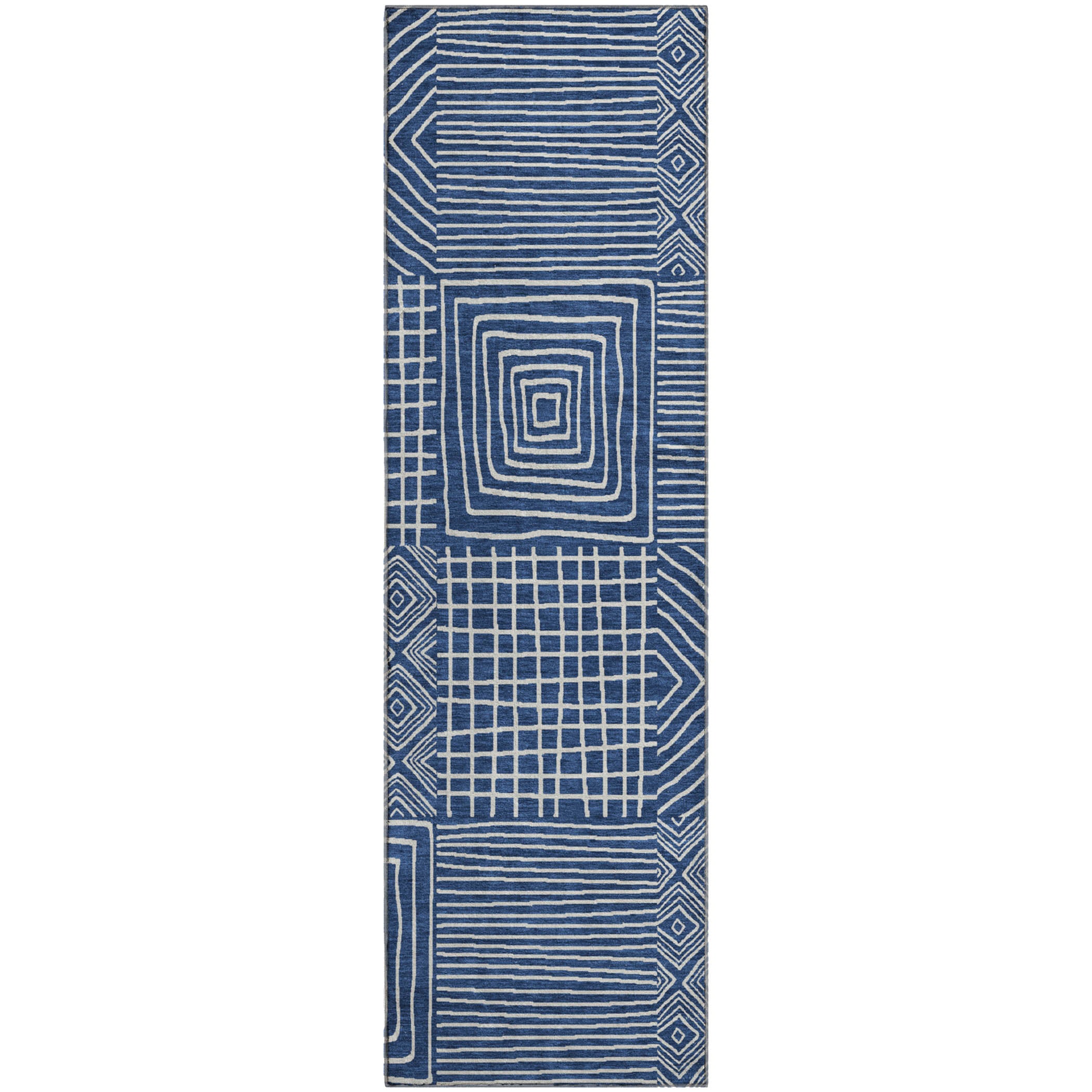 Santorini Machine Washable Transitional Navy Blue Rug 2'3" x 7'6" #shape_Runner