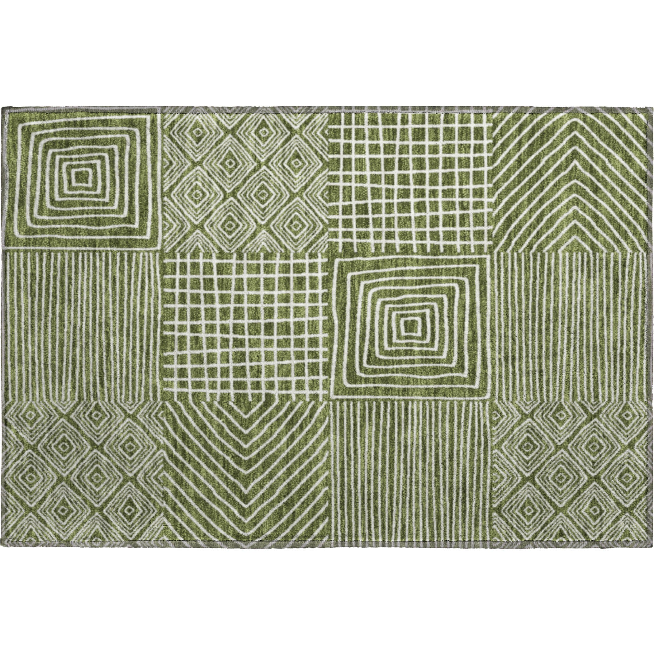 Santorini Machine Washable Transitional Olive Green Rug 1'8" x 2'6" #shape_Rectangle