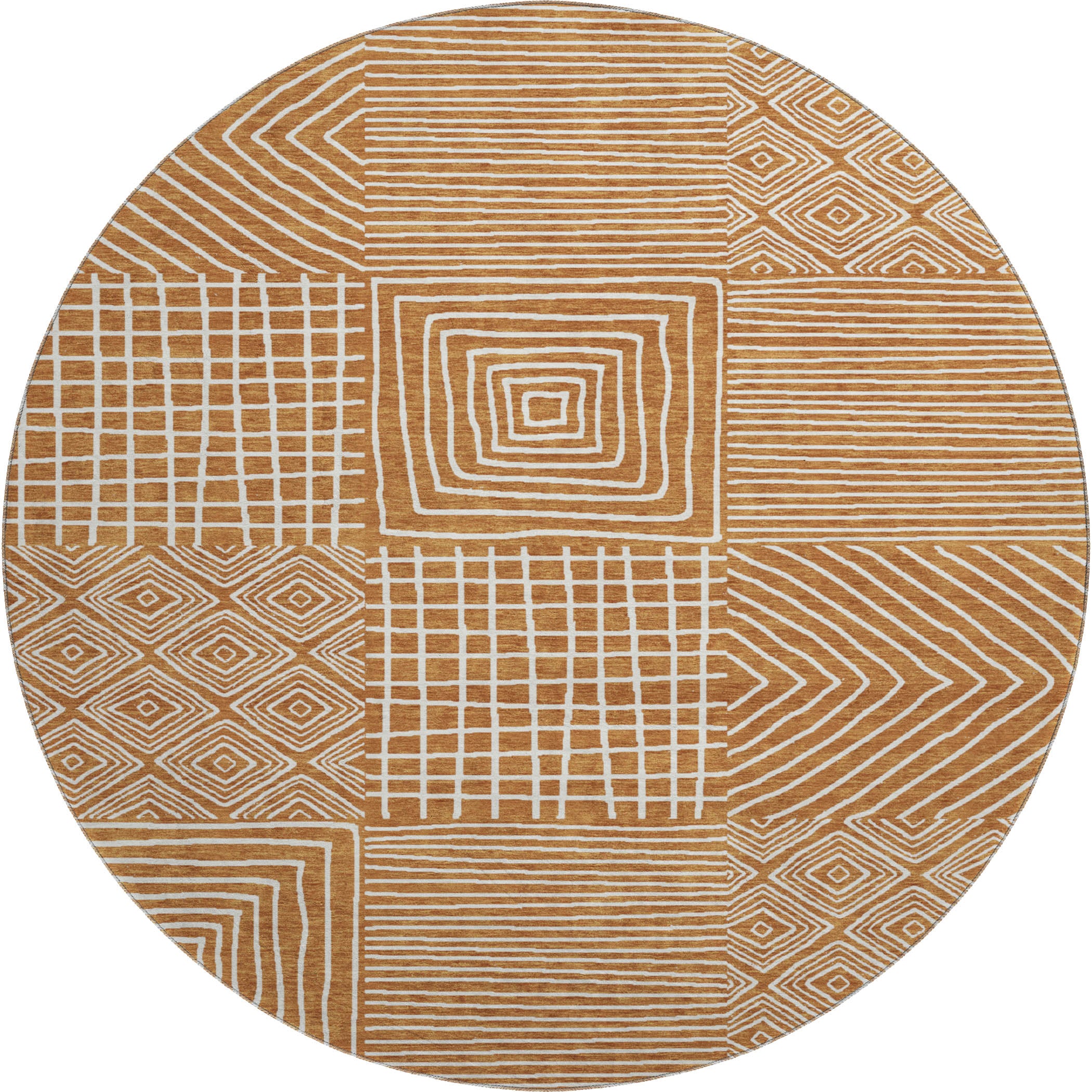 Santorini Machine Washable Transitional Paprika Orange Rug 8' x 8' #shape_Round