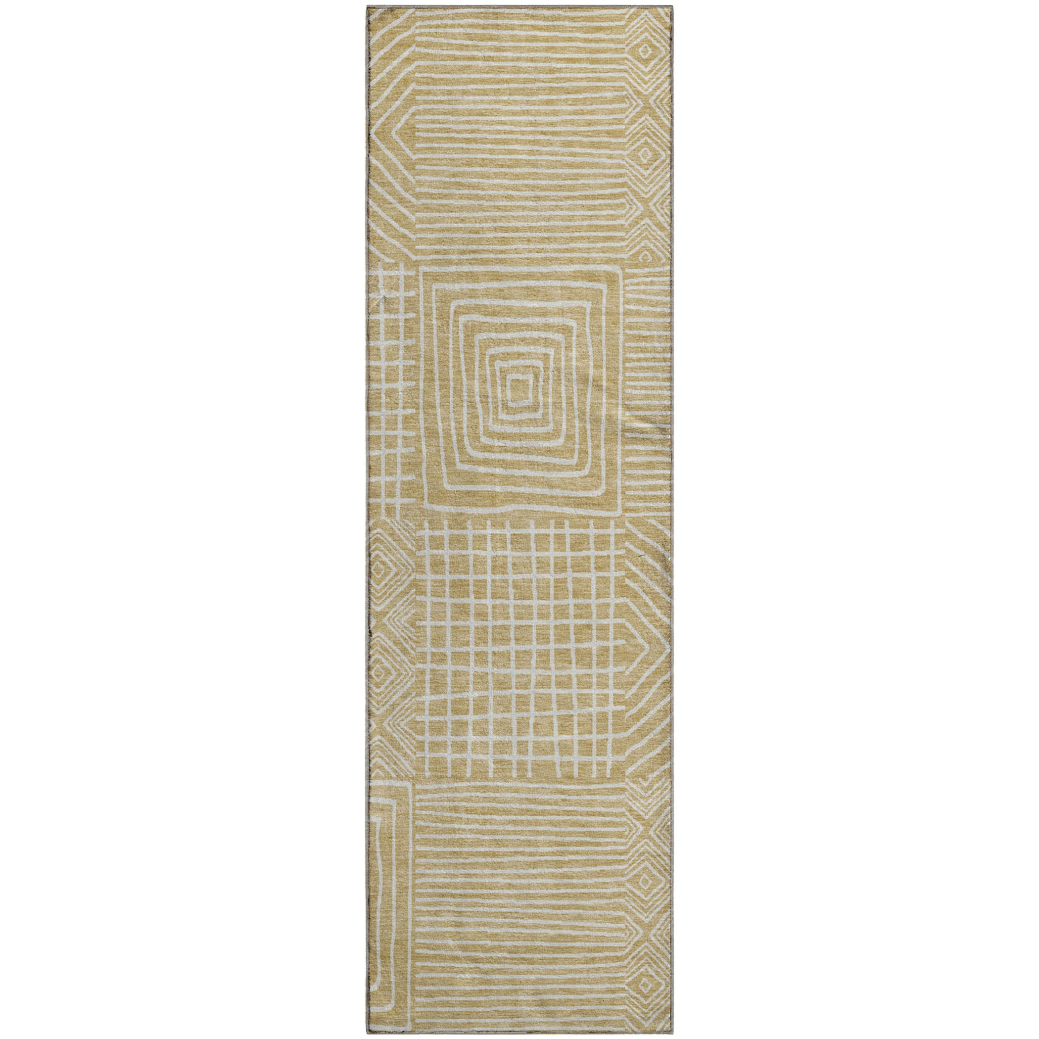 Santorini Machine Washable Transitional Wheat Gold Rug 2'3" x 7'6" #shape_Runner