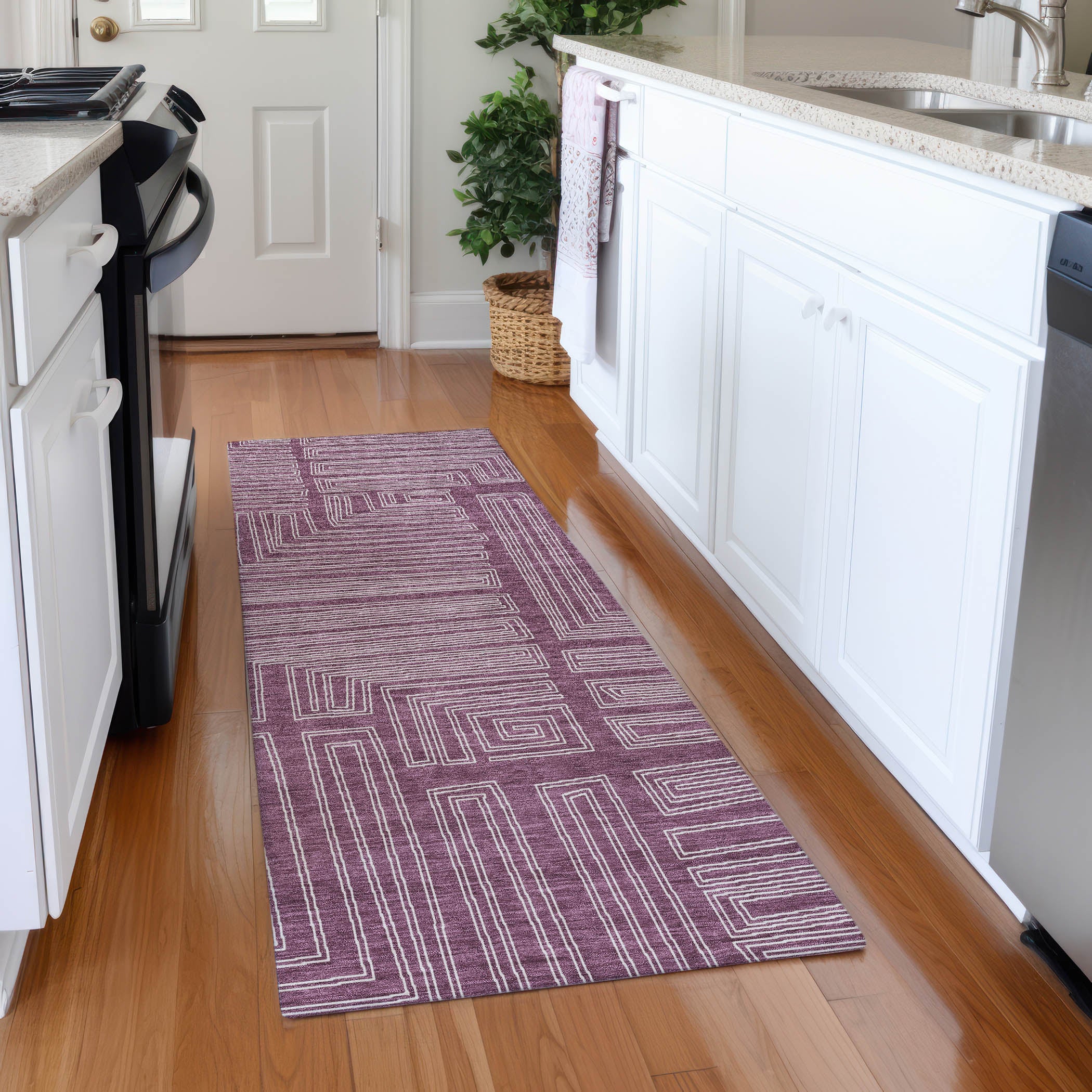 Vienna Machine Washable Transitional Eggplant Purple Rug 2'3" x 7'6" #shape_Runner