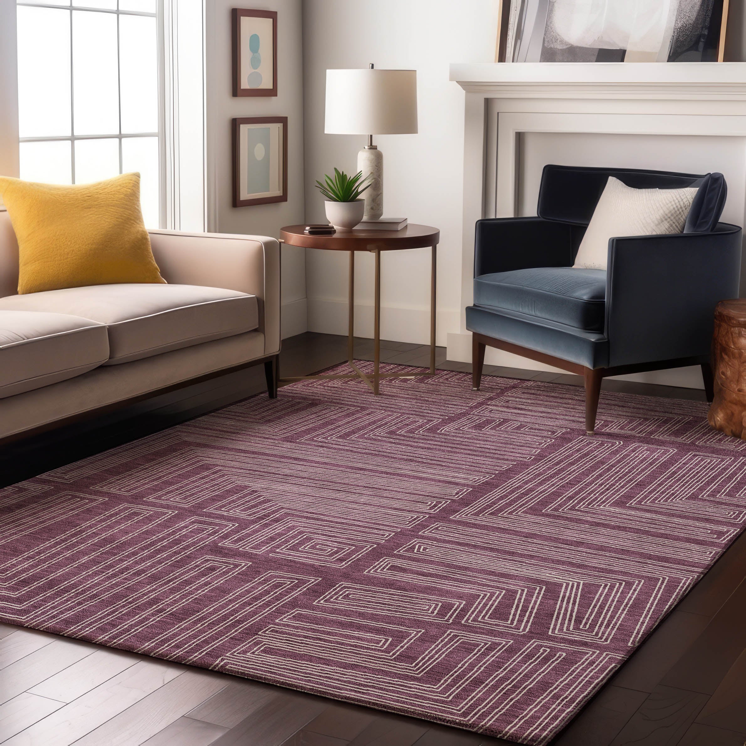 Vienna Machine Washable Transitional Eggplant Purple Rug 2'6" x 3'10" #shape_Rectangle