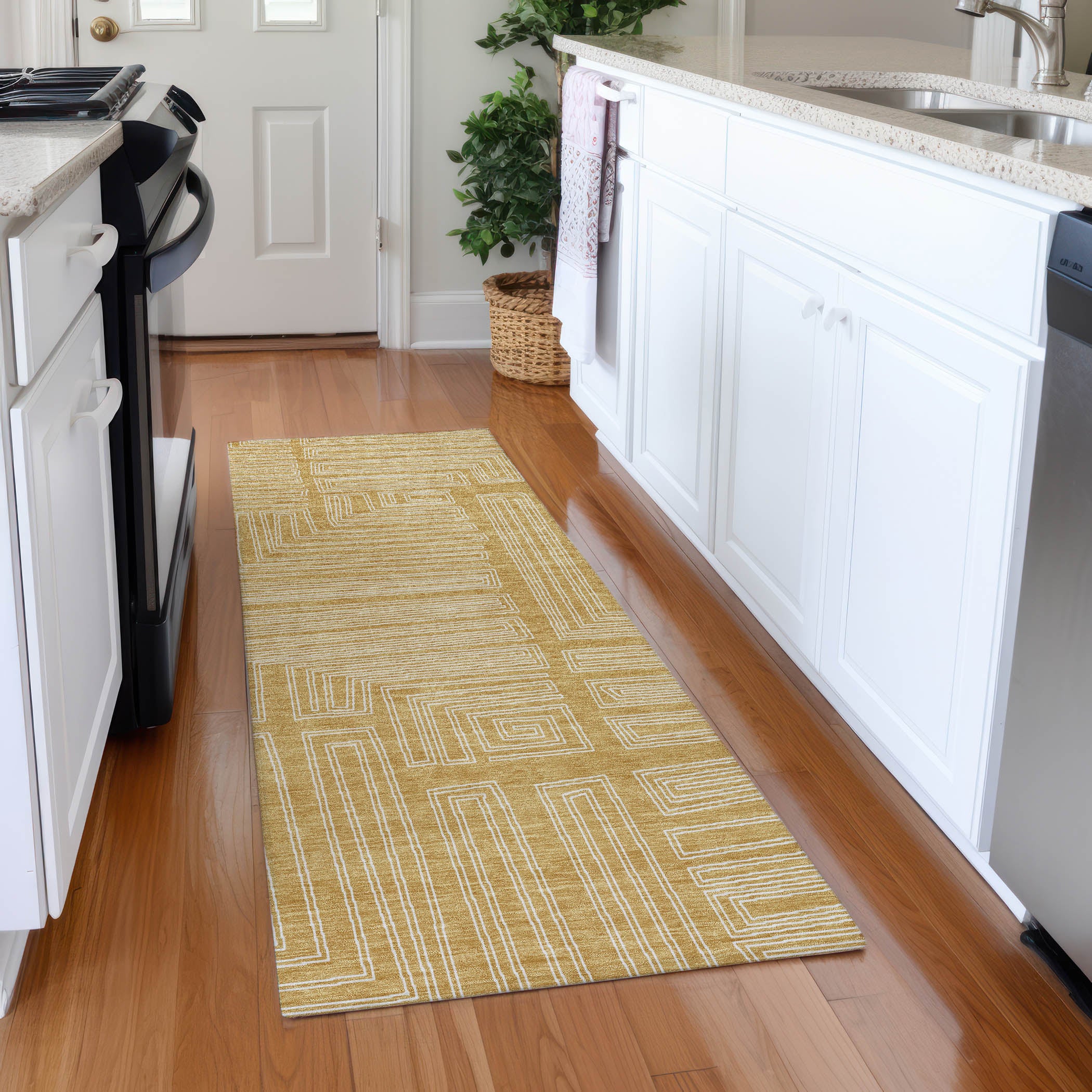 Vienna Machine Washable Transitional Gold Rug 2'3" x 7'6" #shape_Runner
