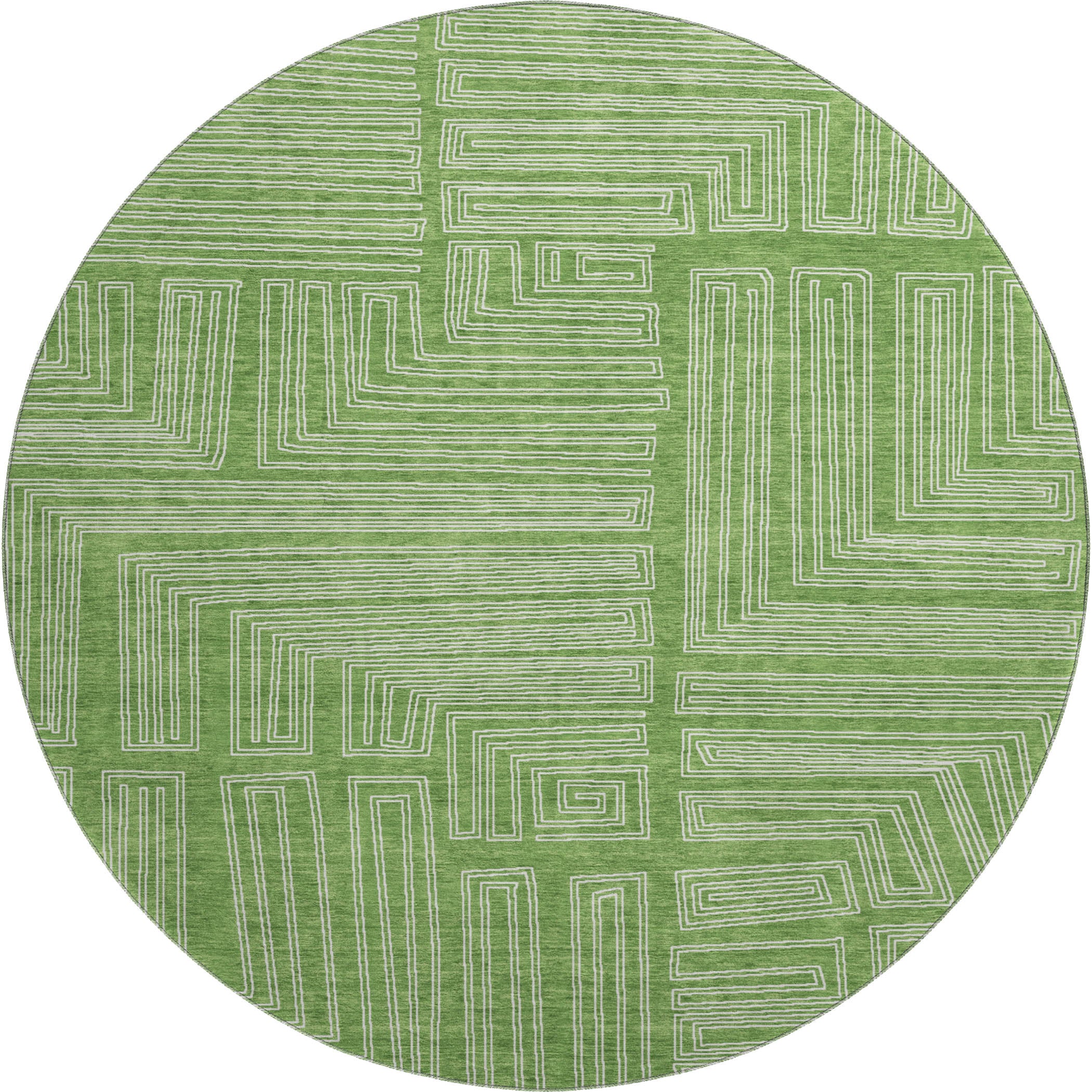 Vienna Machine Washable Transitional Green Rug 8' x 8' #shape_Round