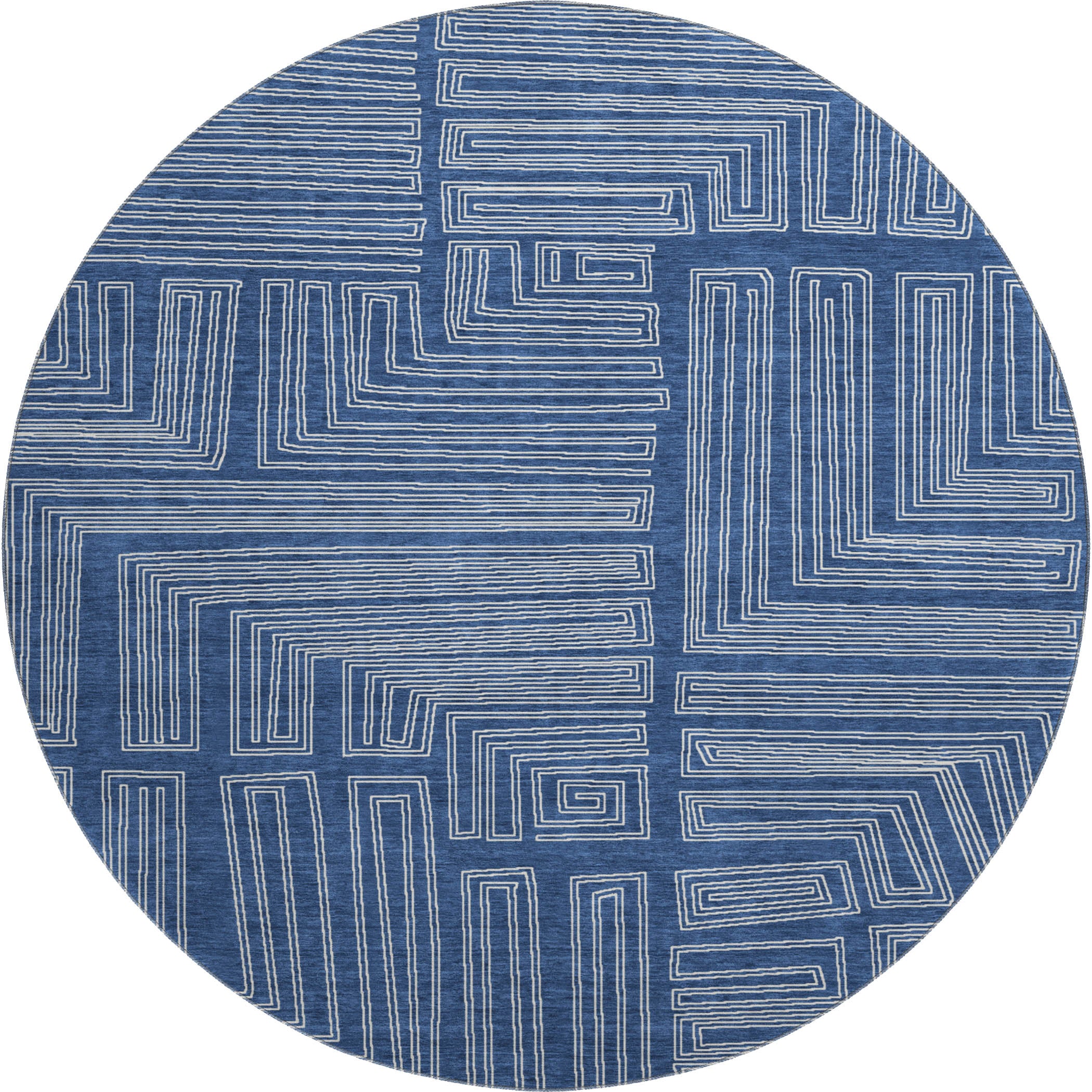 Vienna Machine Washable Transitional Navy Blue Rug 8' x 8' #shape_Round