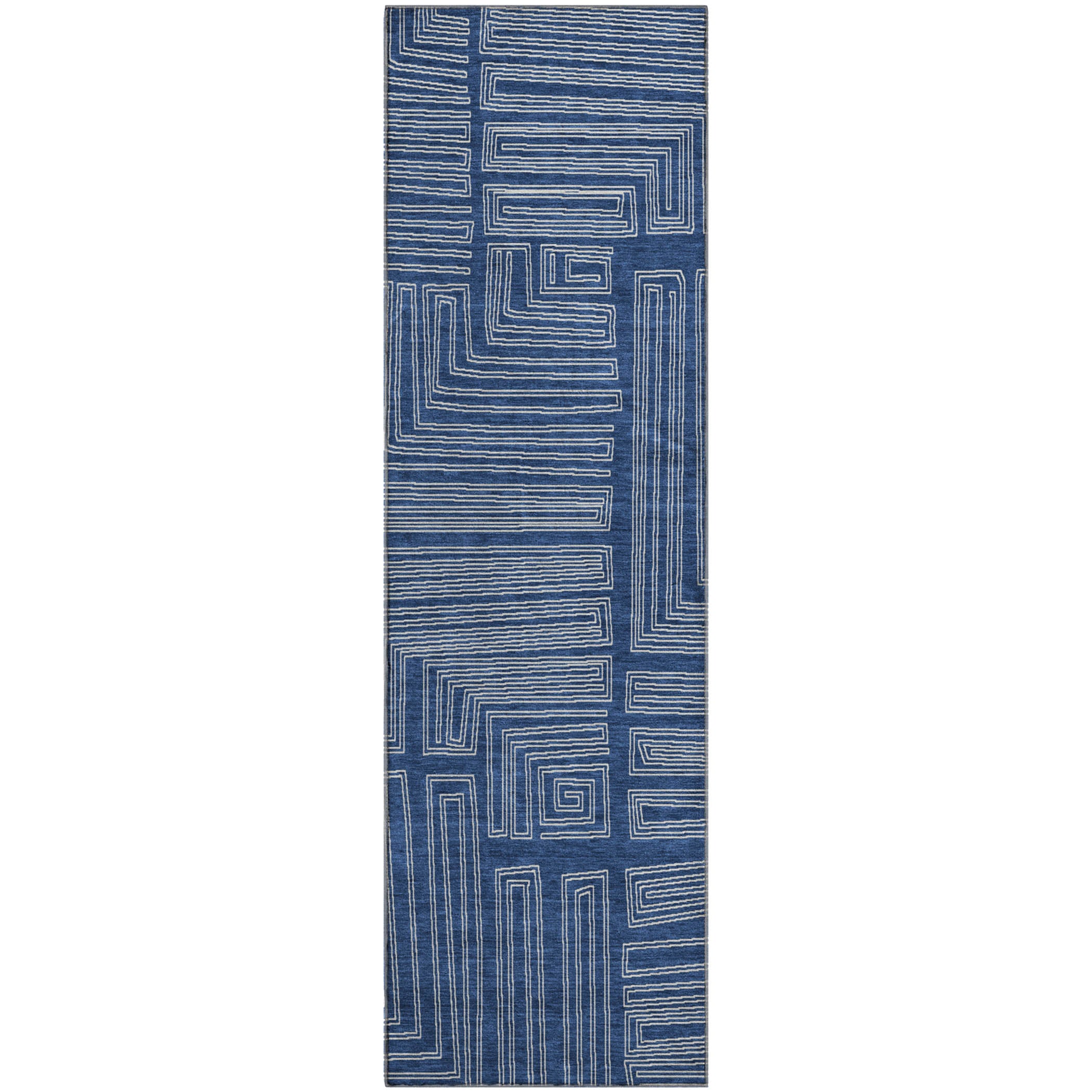 Vienna Machine Washable Transitional Navy Blue Rug 2'3" x 7'6" #shape_Runner