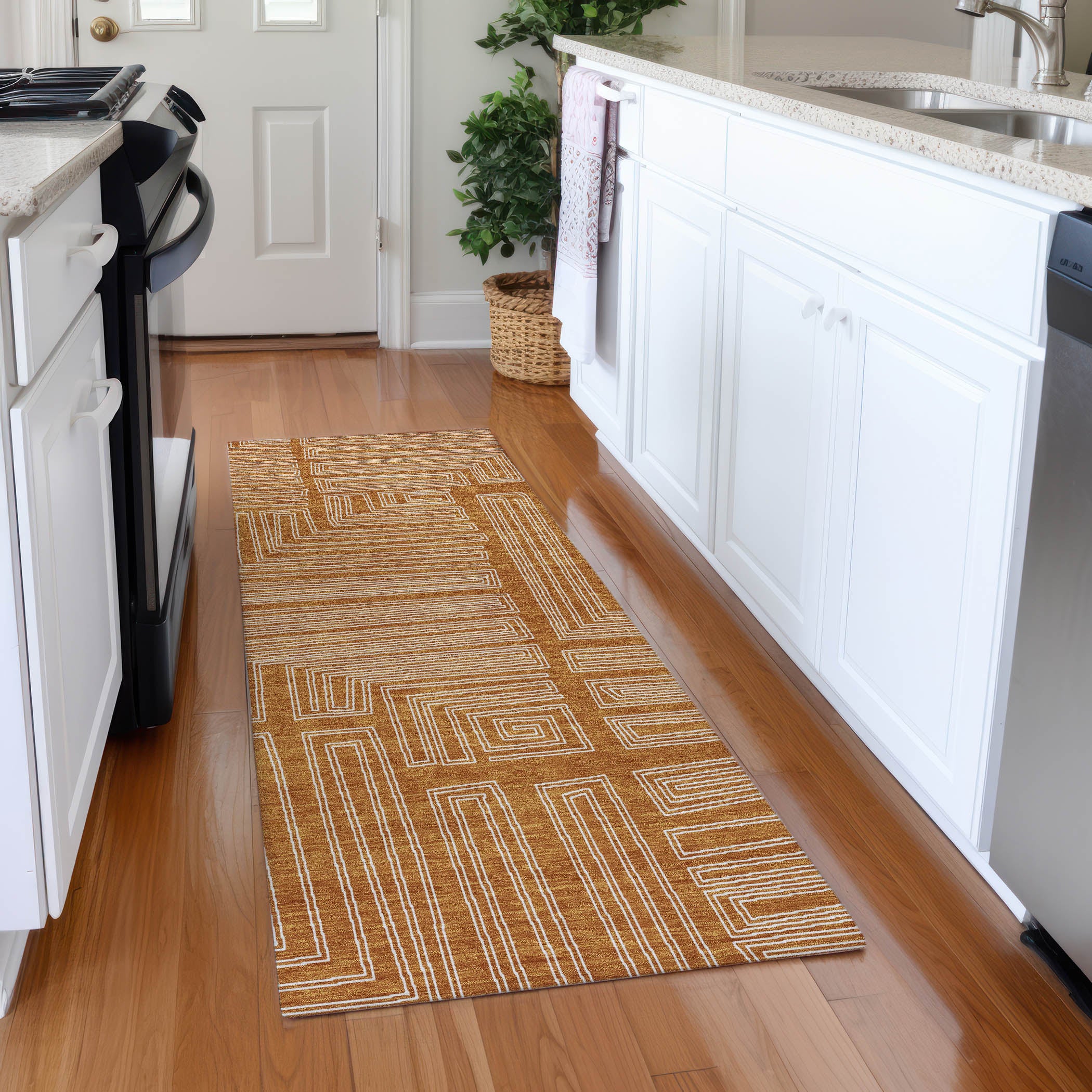 Vienna Machine Washable Transitional Paprika Orange Rug 2'3" x 7'6" #shape_Runner
