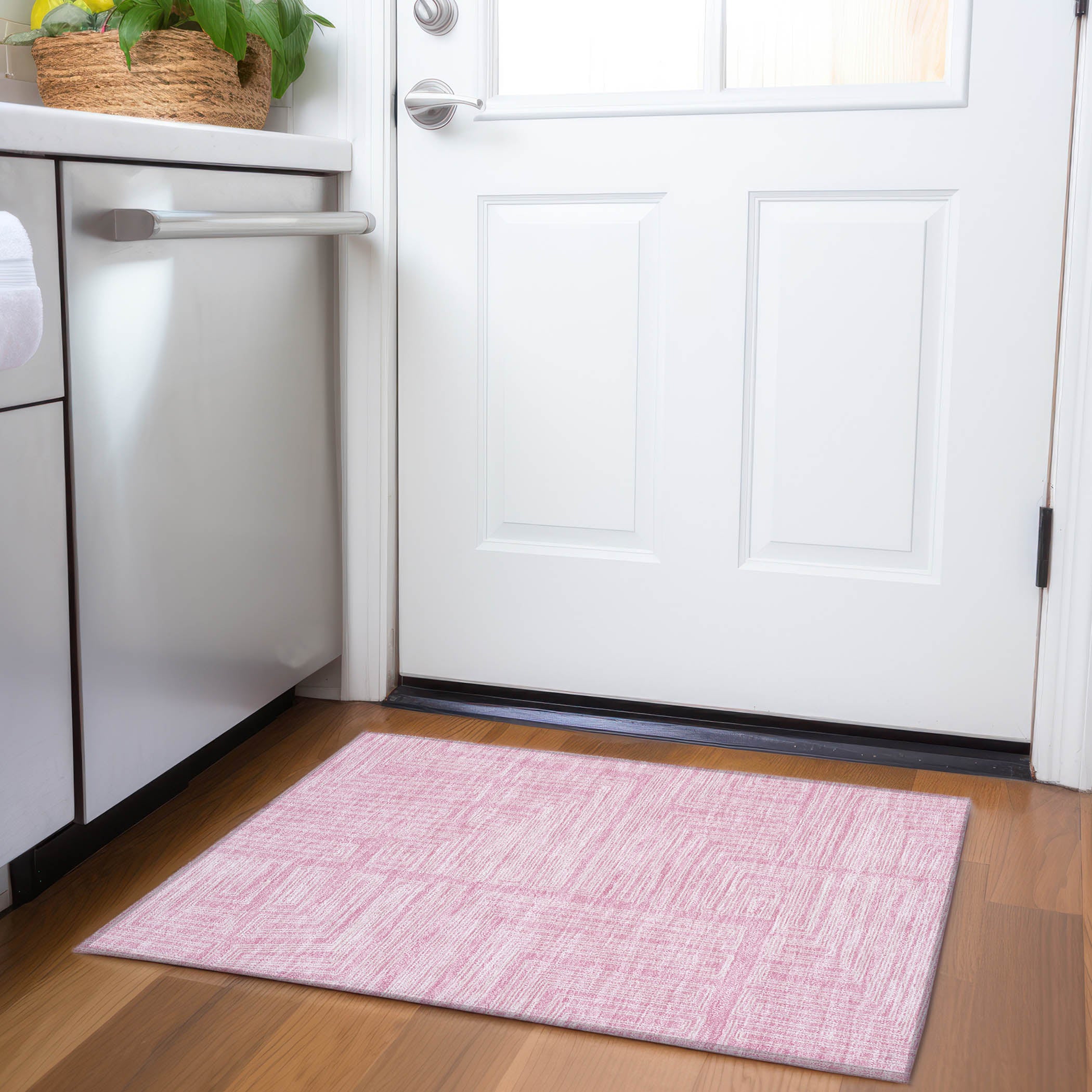 Vienna Machine Washable Transitional Pink Rug 1'8" x 2'6" #shape_Rectangle