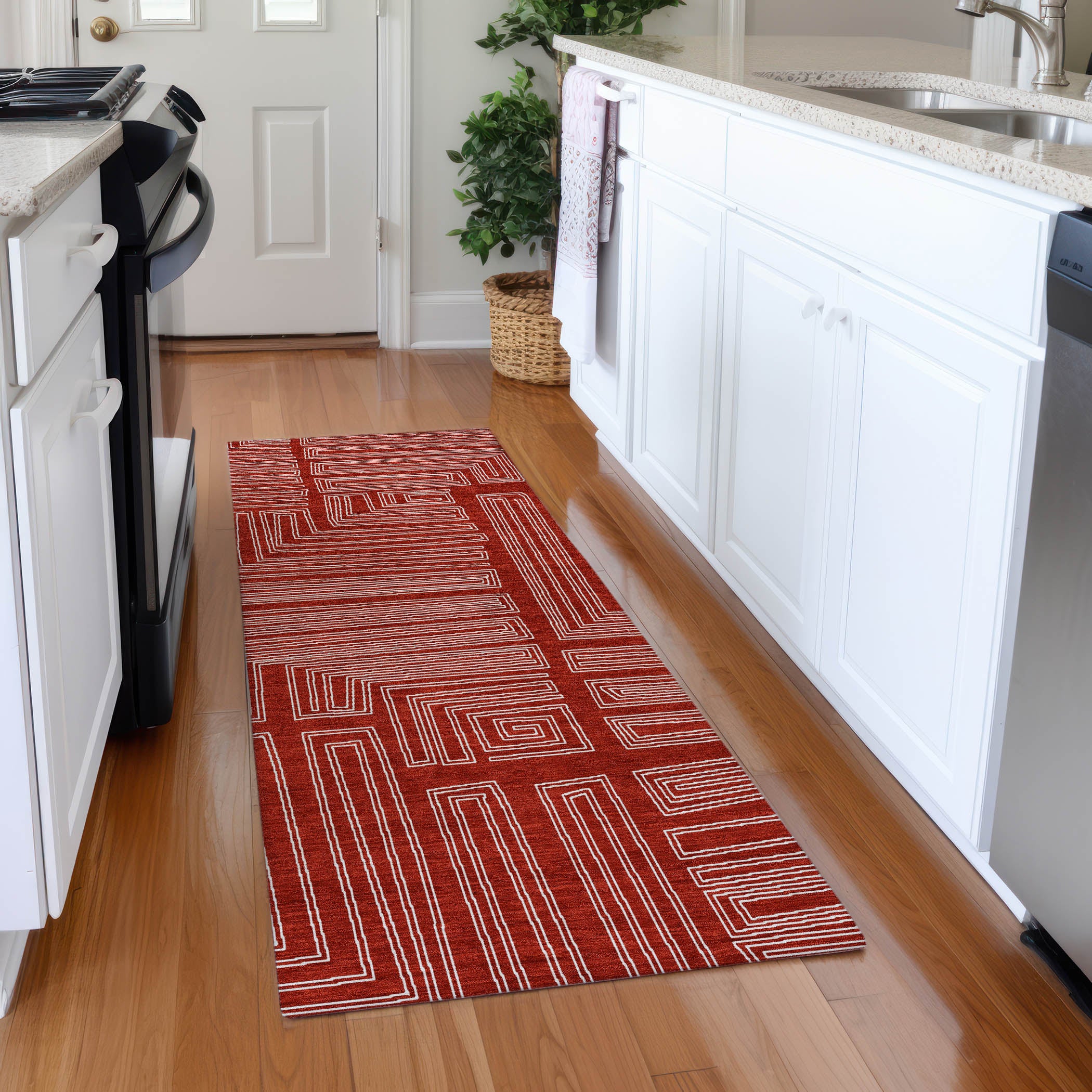 Vienna Machine Washable Transitional Red Rug 2'3" x 7'6" #shape_Runner