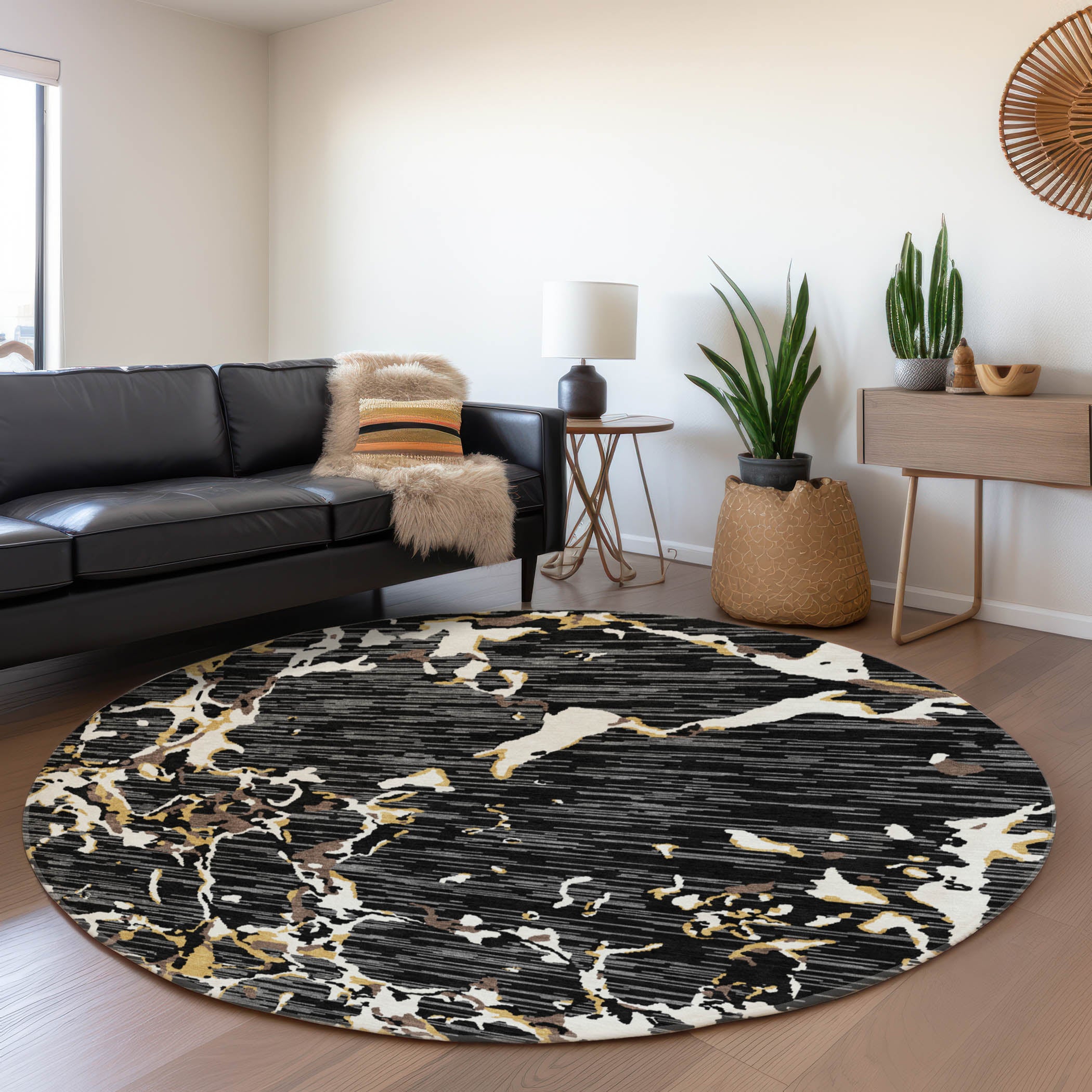 Baku Machine Washable Transitional Black Rug 8' x 8' #shape_Round