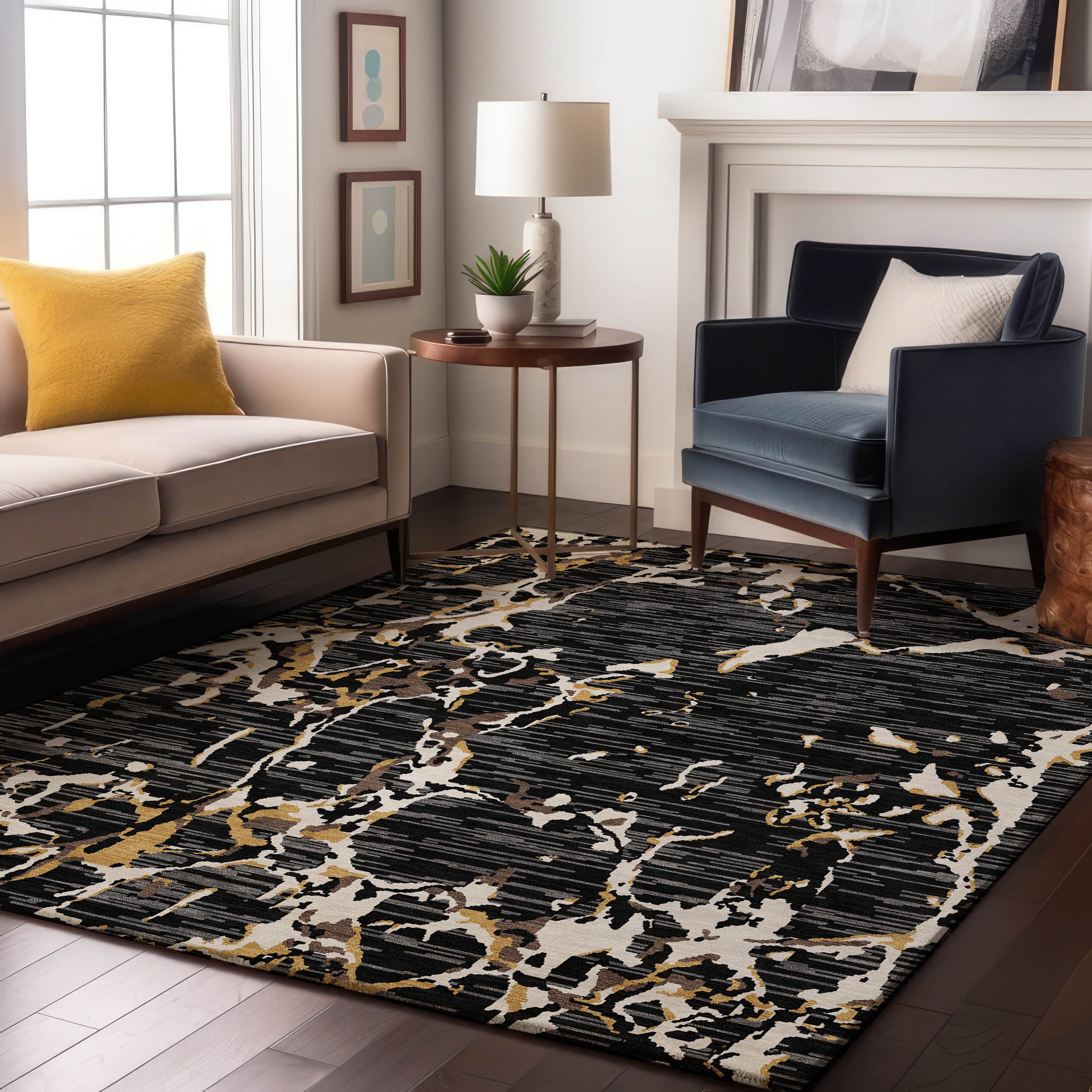 Baku Machine Washable Transitional Black Rug 2'6" x 3'10" #shape_Rectangle