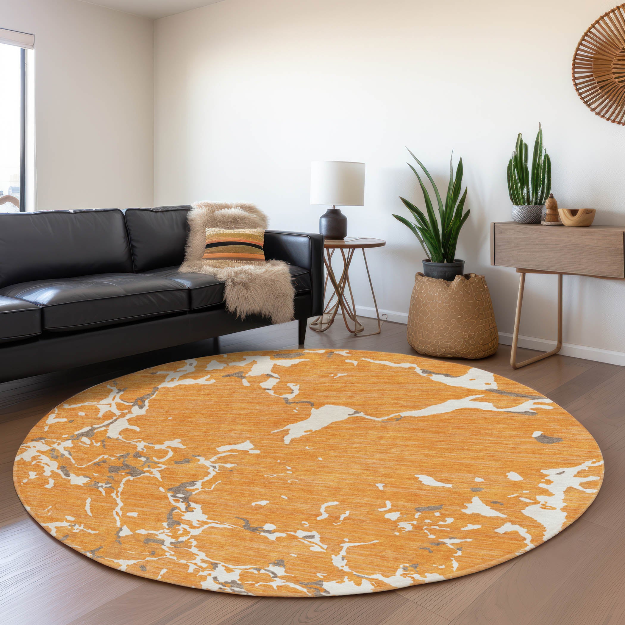 Baku Machine Washable Transitional Orange Rug 8' x 8' #shape_Round