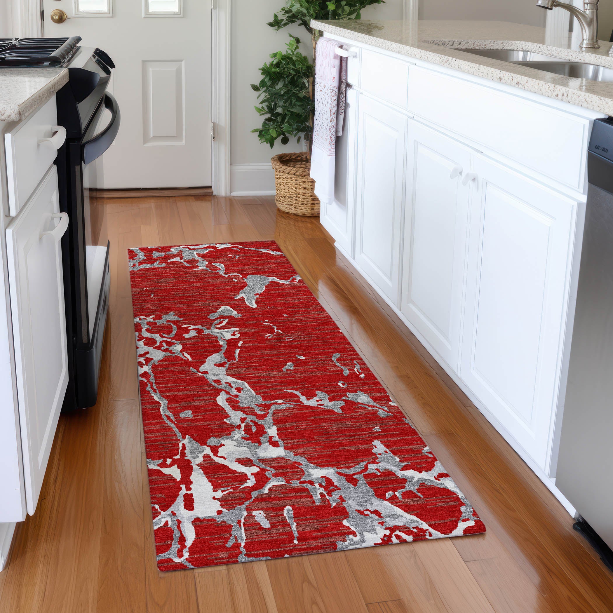 Baku Machine Washable Transitional Red Rug 2'3" x 7'6" #shape_Runner
