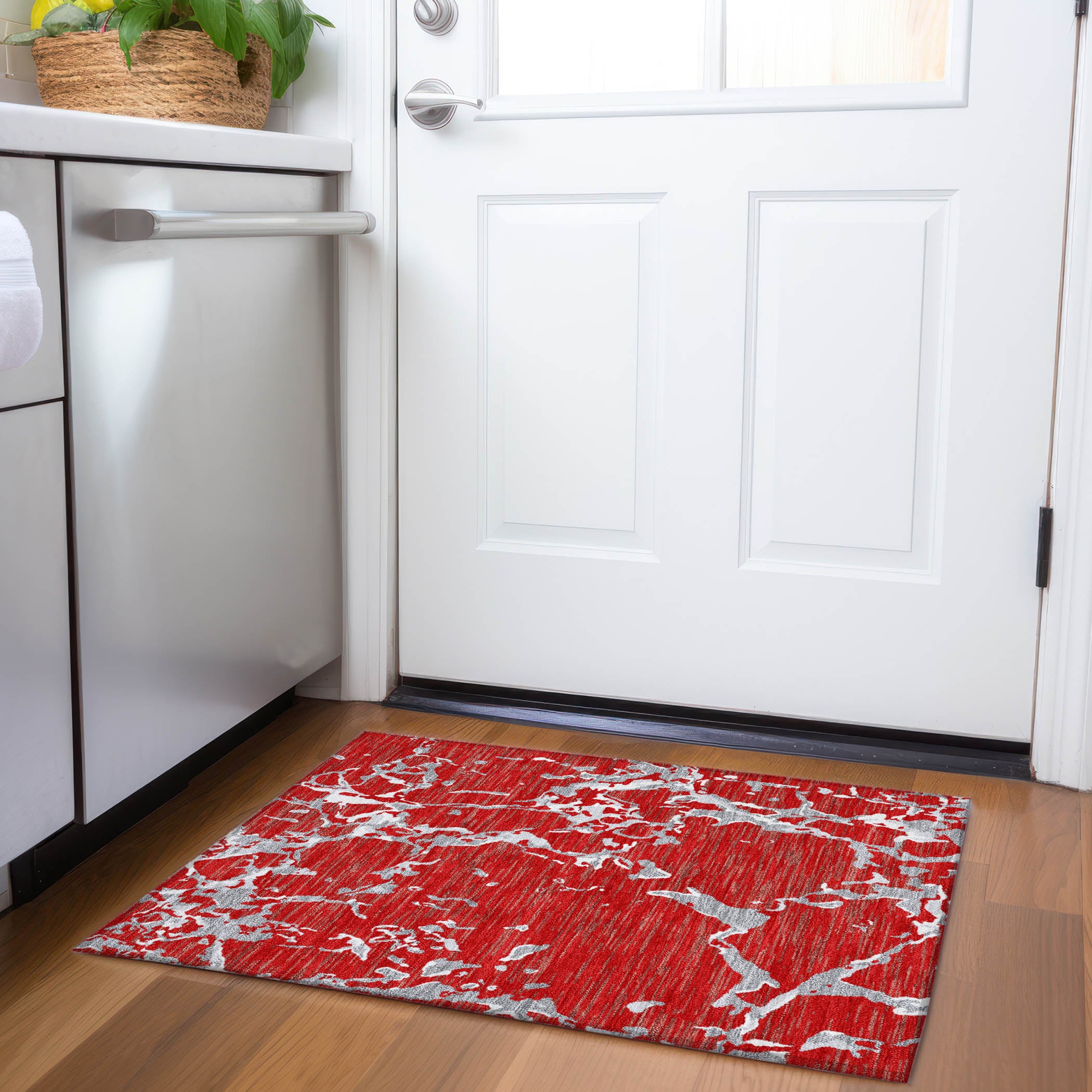 Baku Machine Washable Transitional Red Rug 1'8" x 2'6" #shape_Rectangle