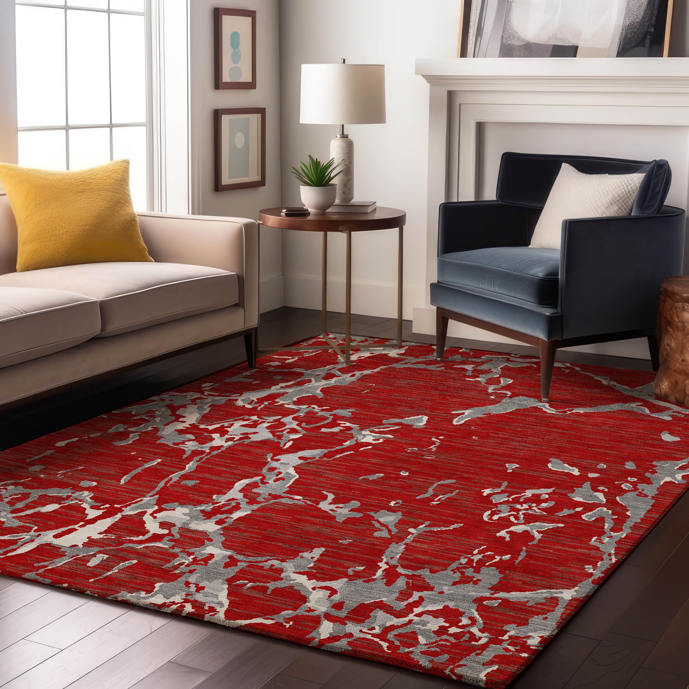 Baku Machine Washable Transitional Red Rug 2'6" x 3'10" #shape_Rectangle