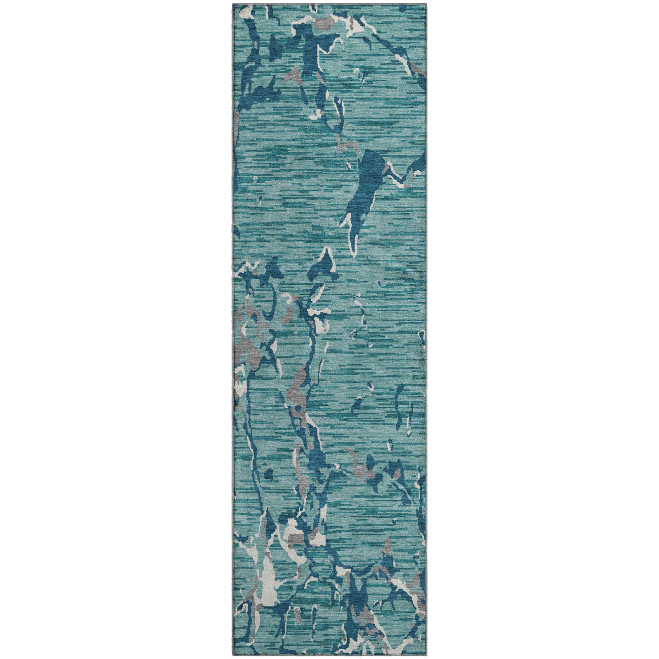 Baku Machine Washable Transitional Teal Rug 2'3" x 7'6" #shape_Runner