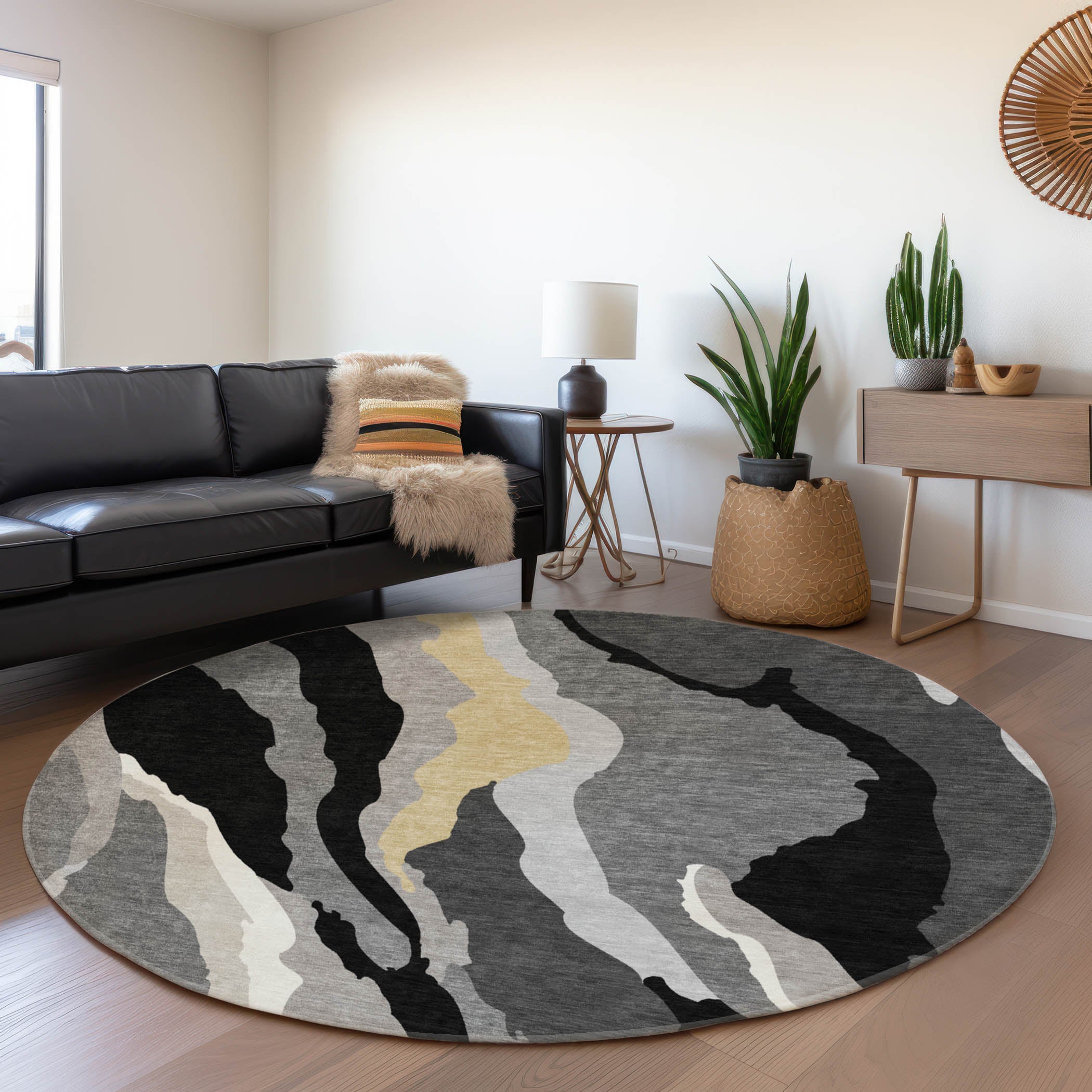 Baku Machine Washable Transitional Black Rug 8' x 8' #shape_Round