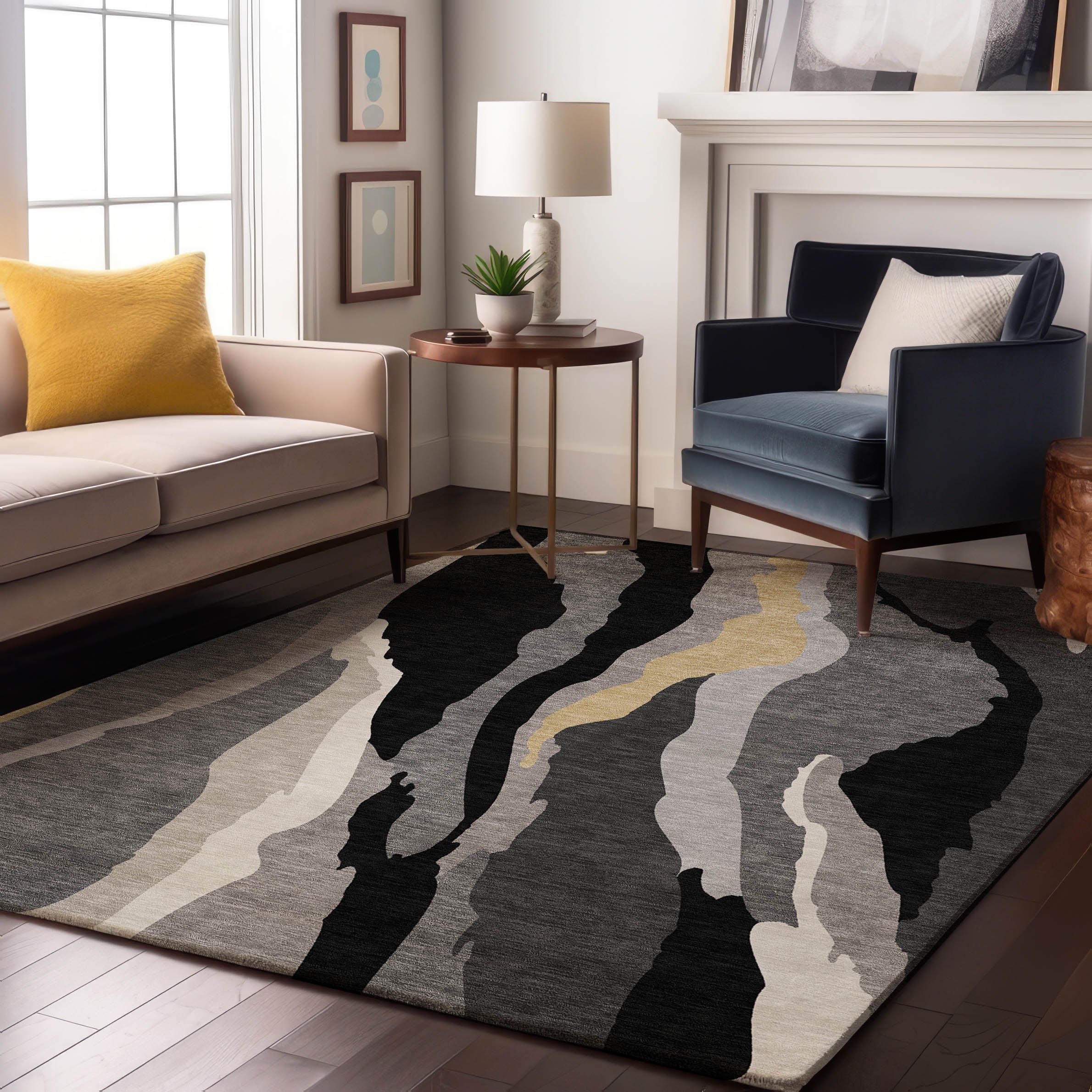 Baku Machine Washable Transitional Black Rug 2'6" x 3'10" #shape_Rectangle