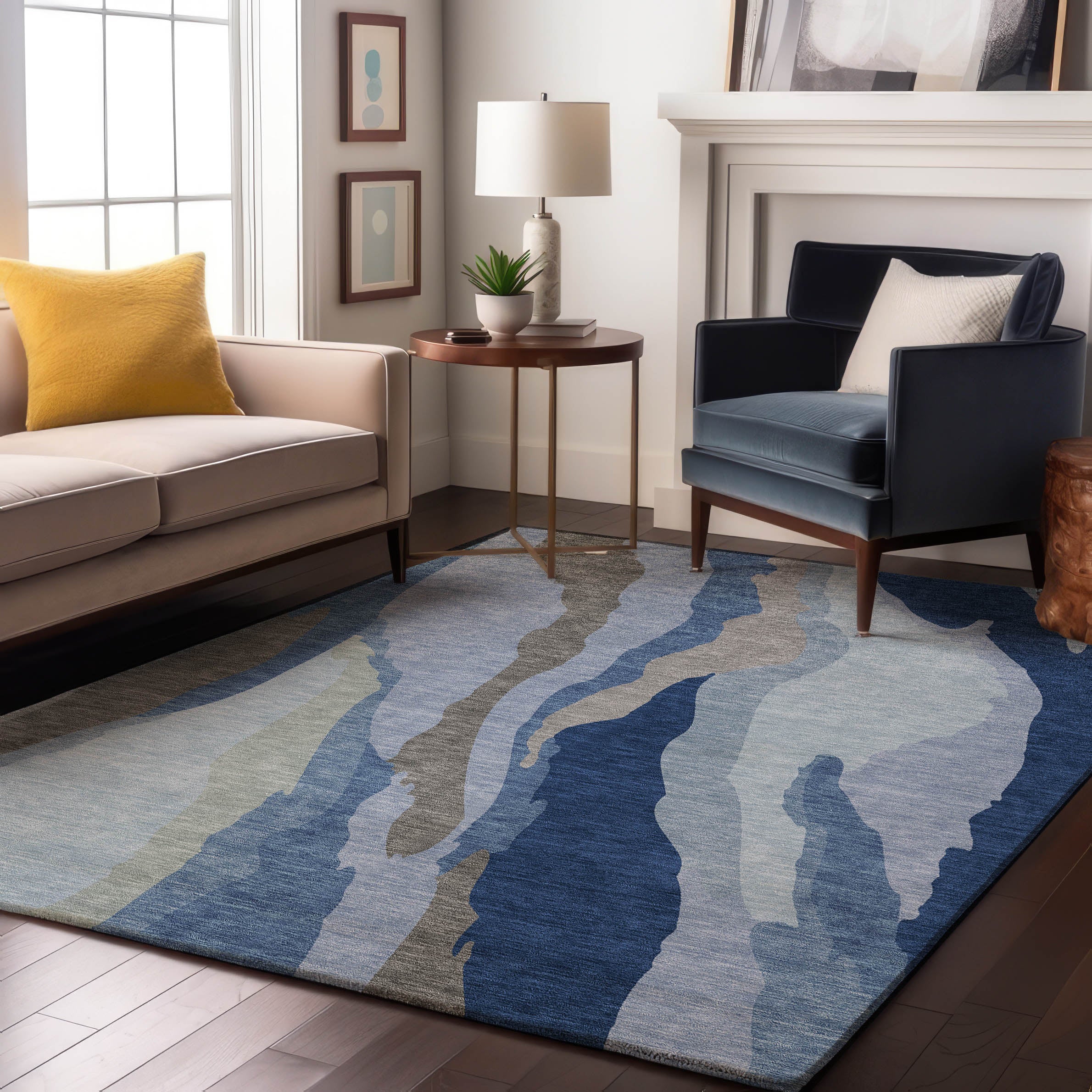 Baku Machine Washable Transitional Blue Rug 2'6" x 3'10" #shape_Rectangle