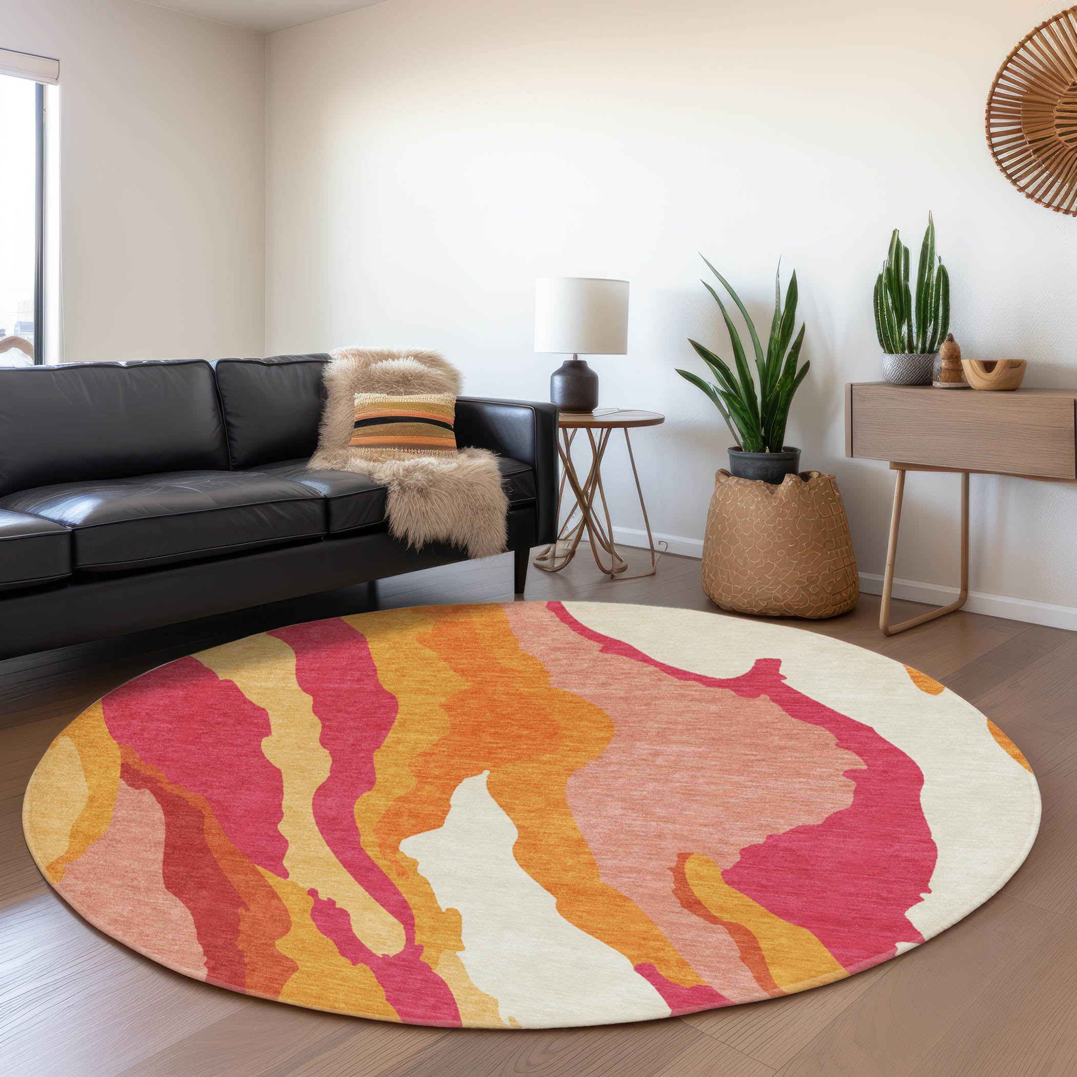 Baku Machine Washable Transitional Blush Pink Rug 8' x 8' #shape_Round