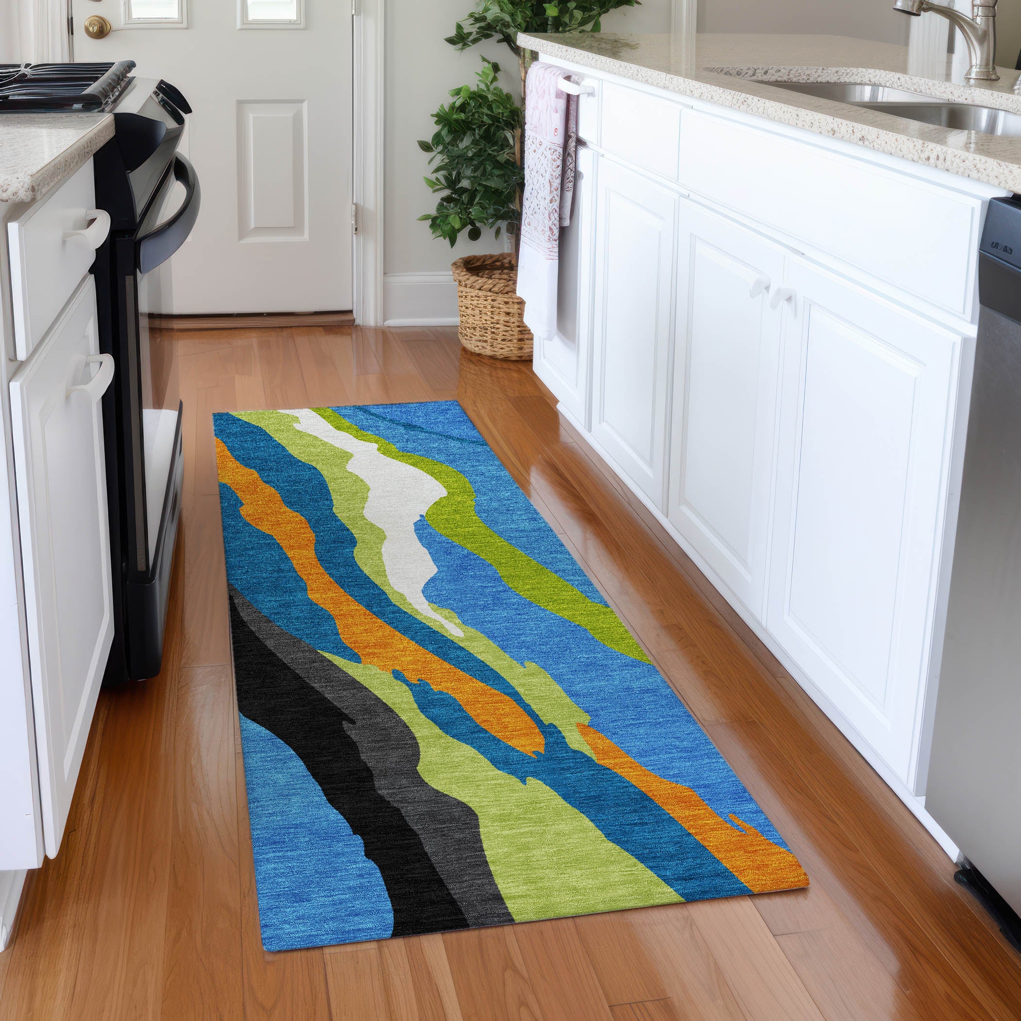 Baku Machine Washable Transitional Denim Blue Rug 2'3" x 7'6" #shape_Runner