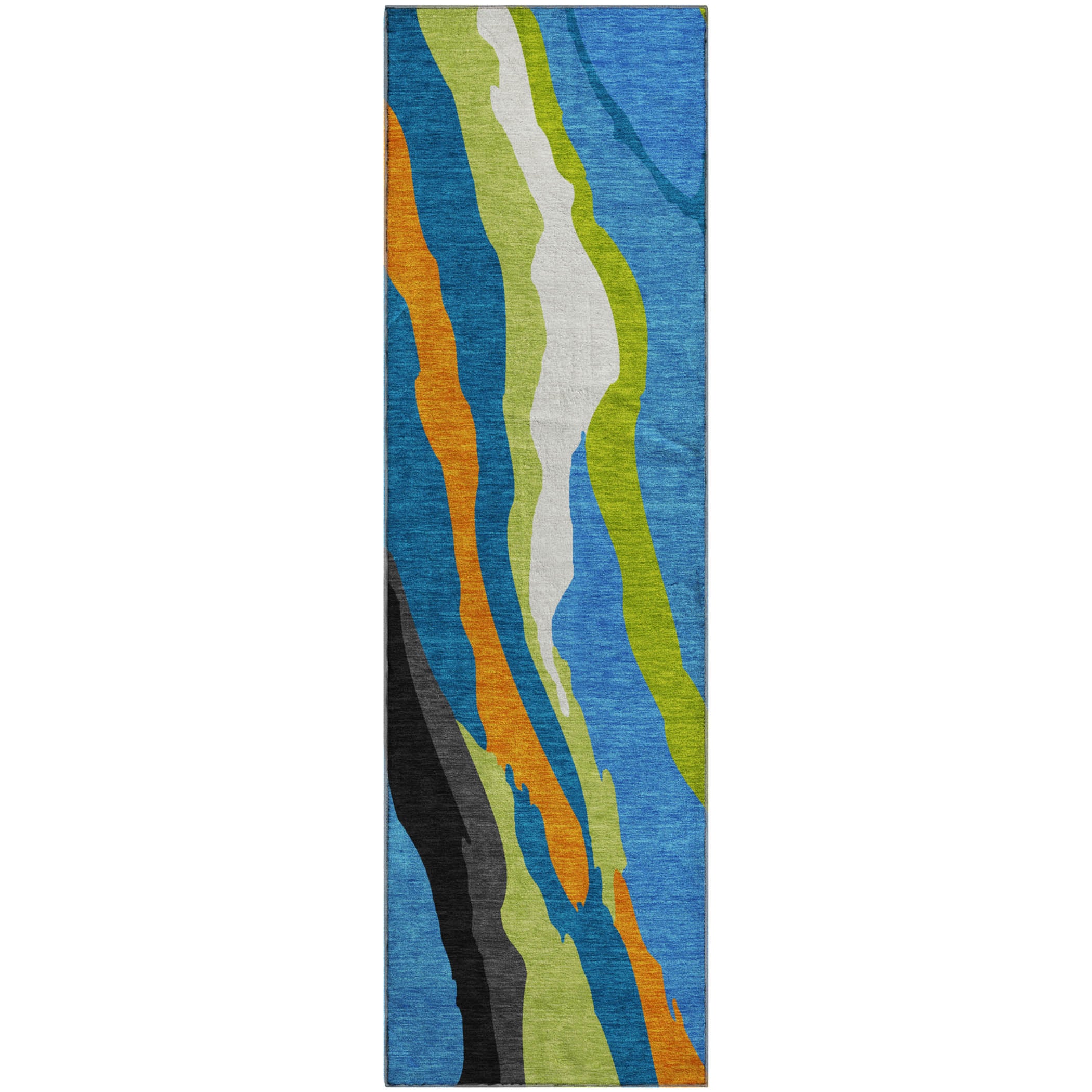 Baku Machine Washable Transitional Denim Blue Rug 2'3" x 7'6" #shape_Runner