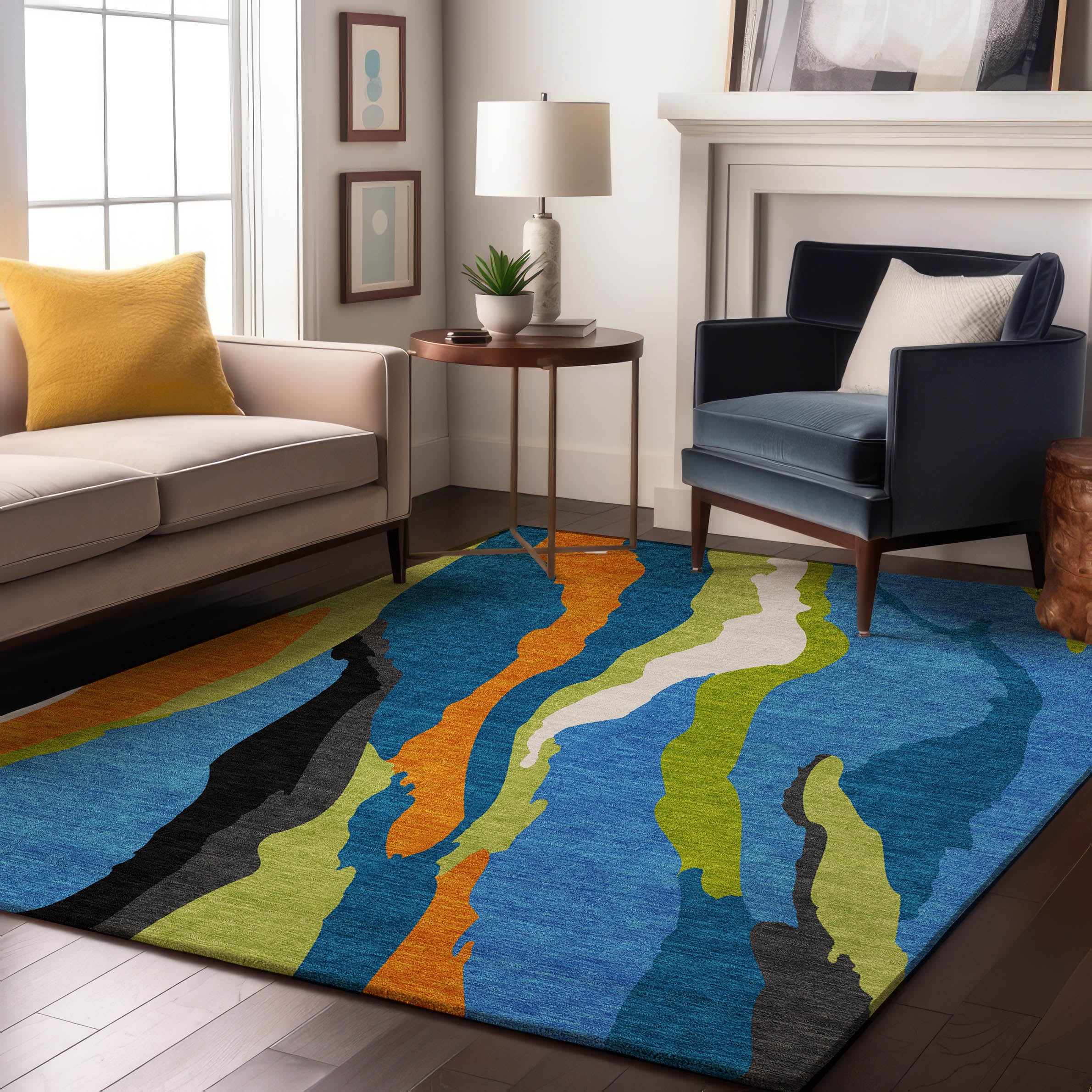 Baku Machine Washable Transitional Denim Blue Rug 2'6" x 3'10" #shape_Rectangle