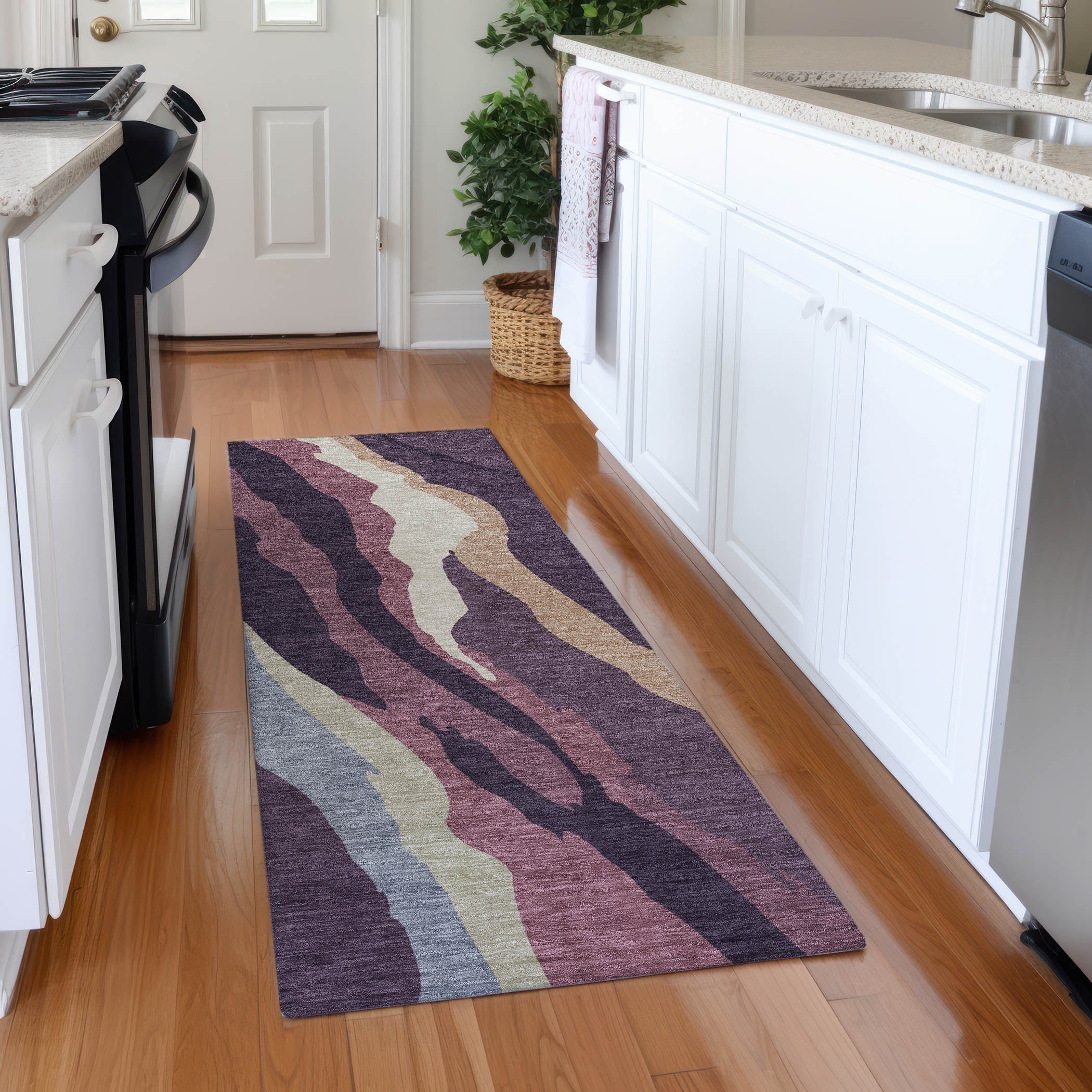 Baku Machine Washable Transitional Plum Purple Rug 2'3" x 7'6" #shape_Runner