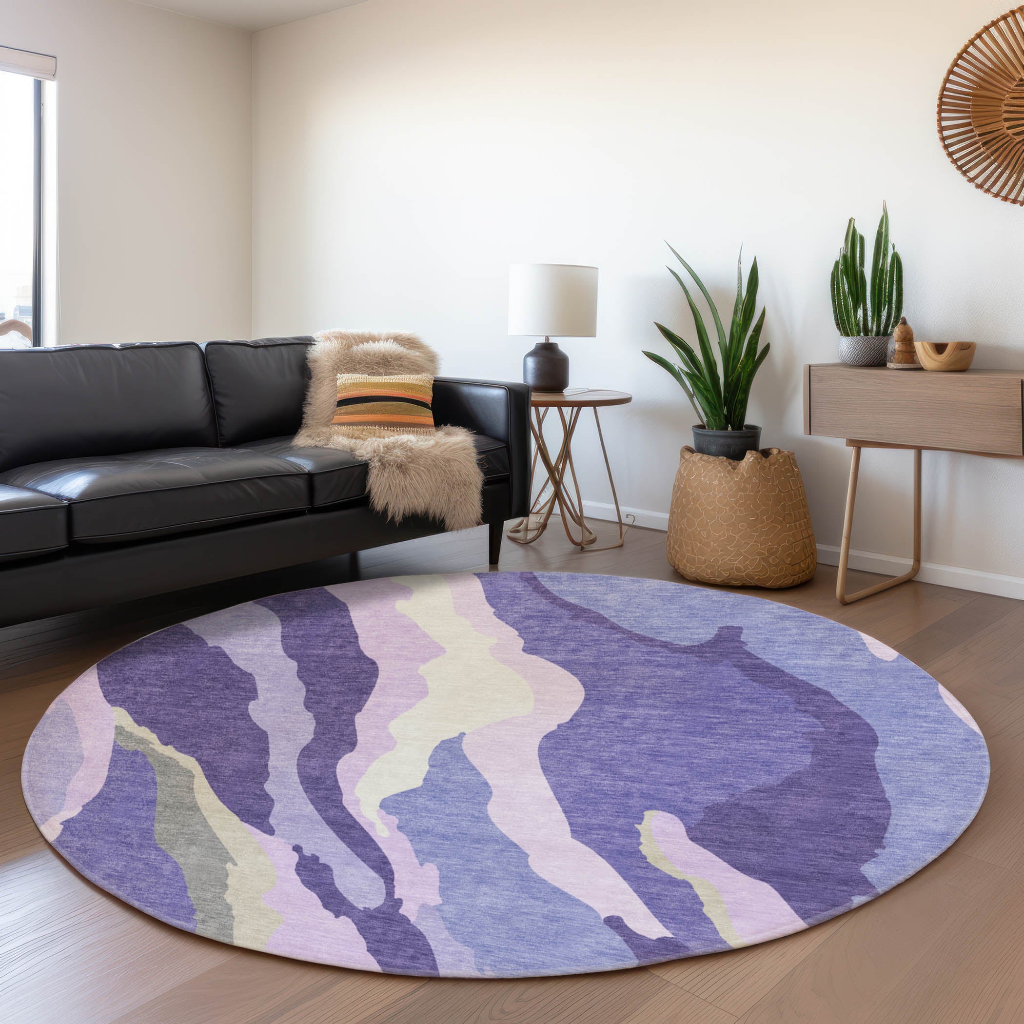 Baku Machine Washable Transitional Purple Rug 8' x 8' #shape_Round