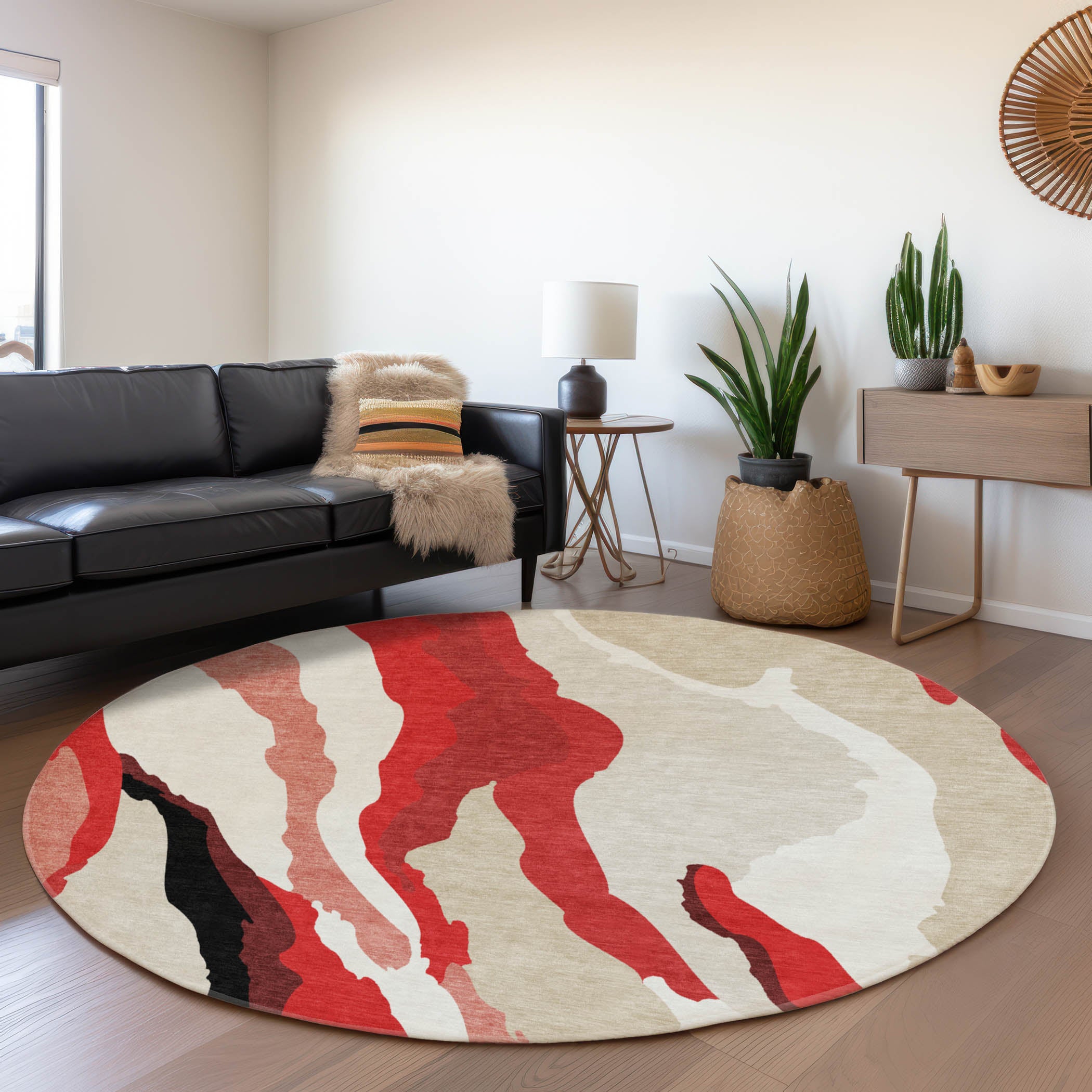 Baku Machine Washable Transitional Red Rug 8' x 8' #shape_Round