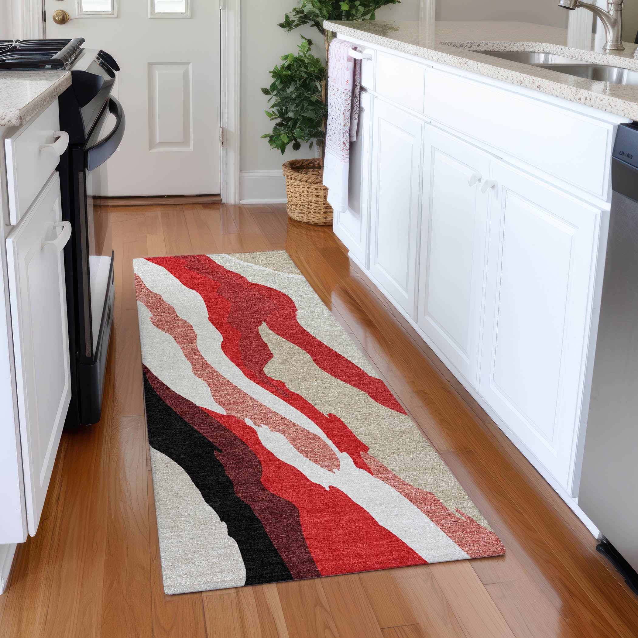Baku Machine Washable Transitional Red Rug 2'3" x 7'6" #shape_Runner