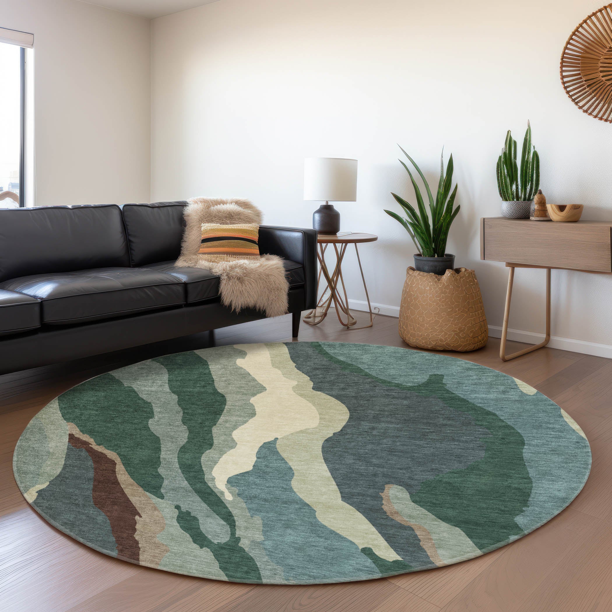 Baku Machine Washable Transitional Sage Green Rug 8' x 8' #shape_Round