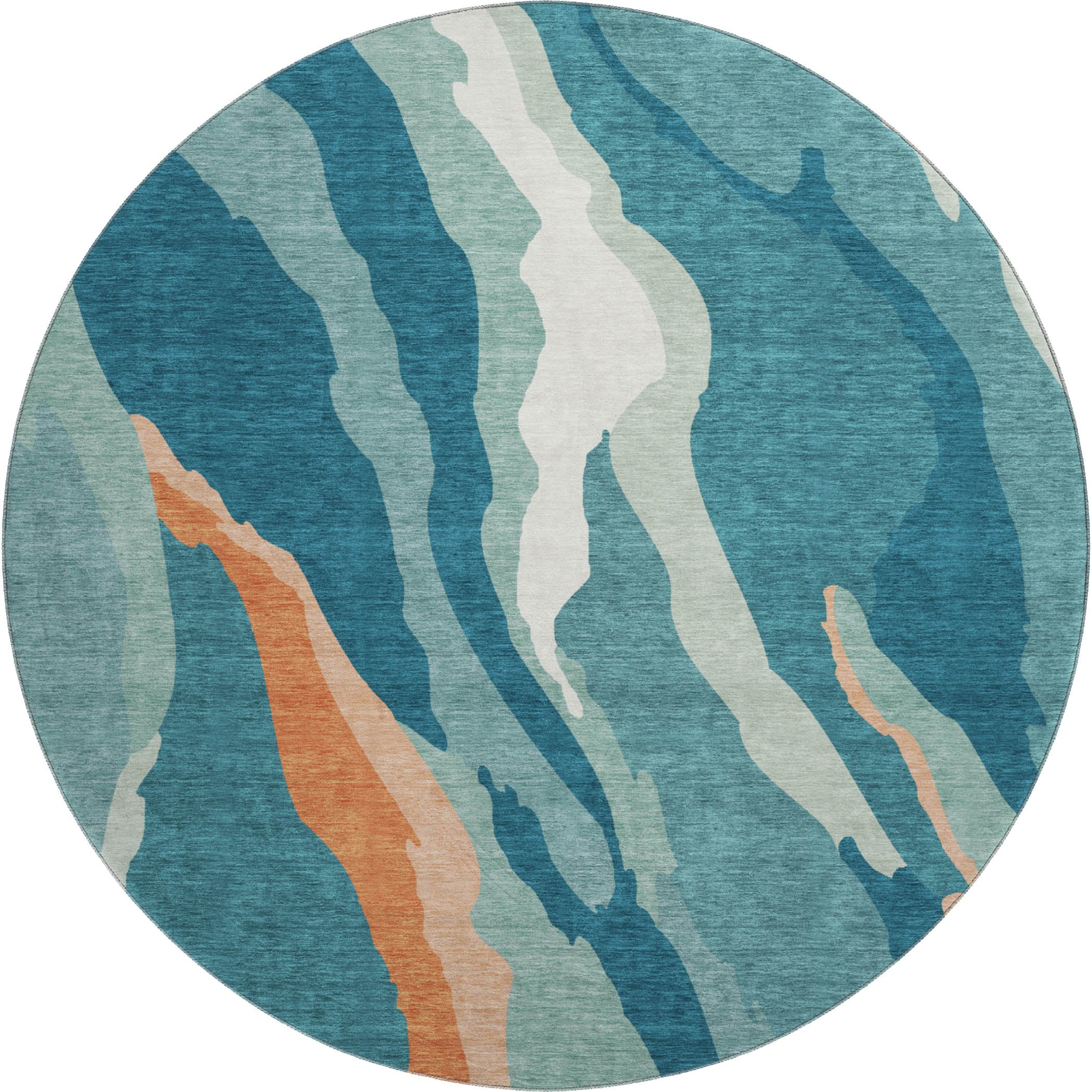 Baku Machine Washable Transitional Teal Rug 8' x 8' #shape_Round