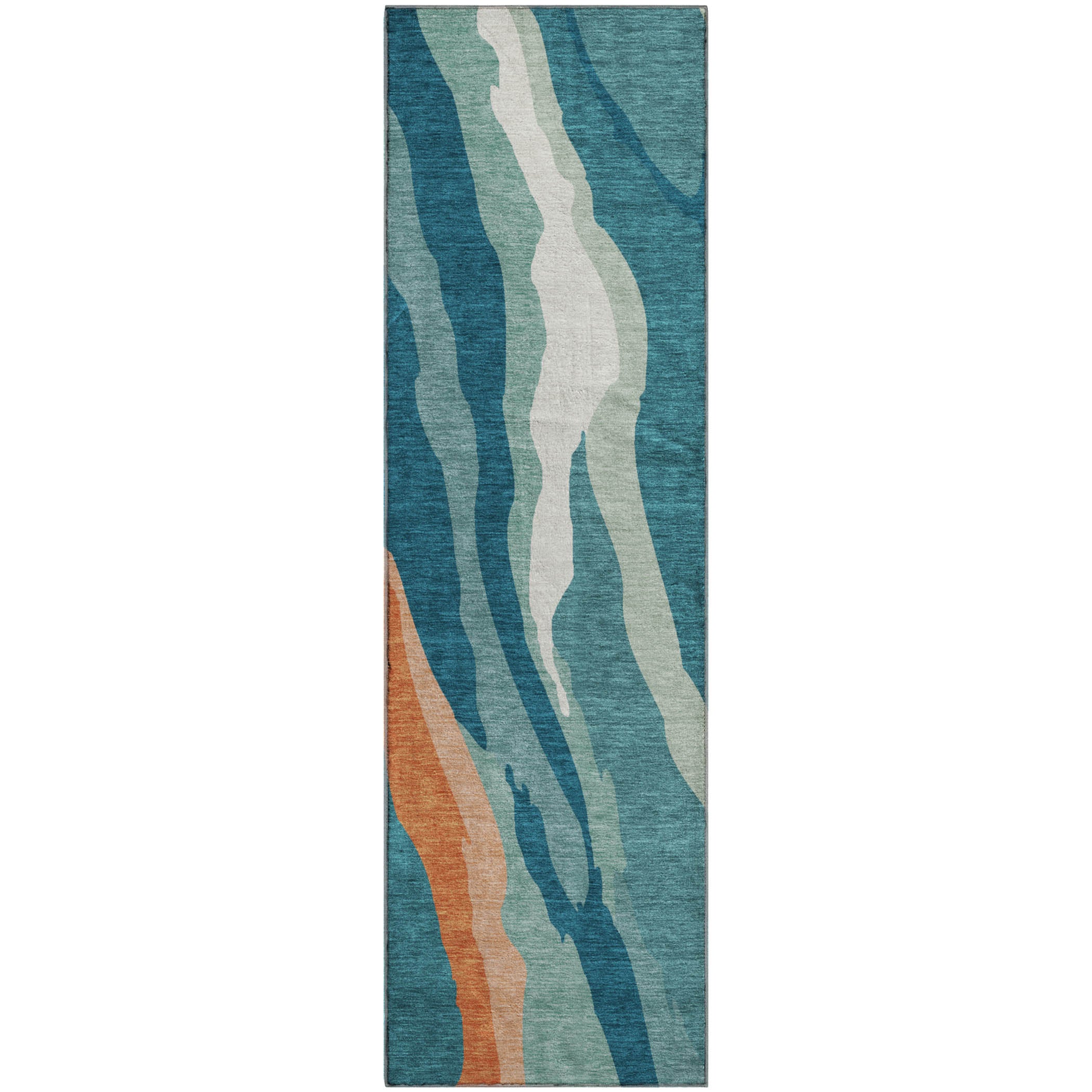 Baku Machine Washable Transitional Teal Rug 2'3" x 7'6" #shape_Runner