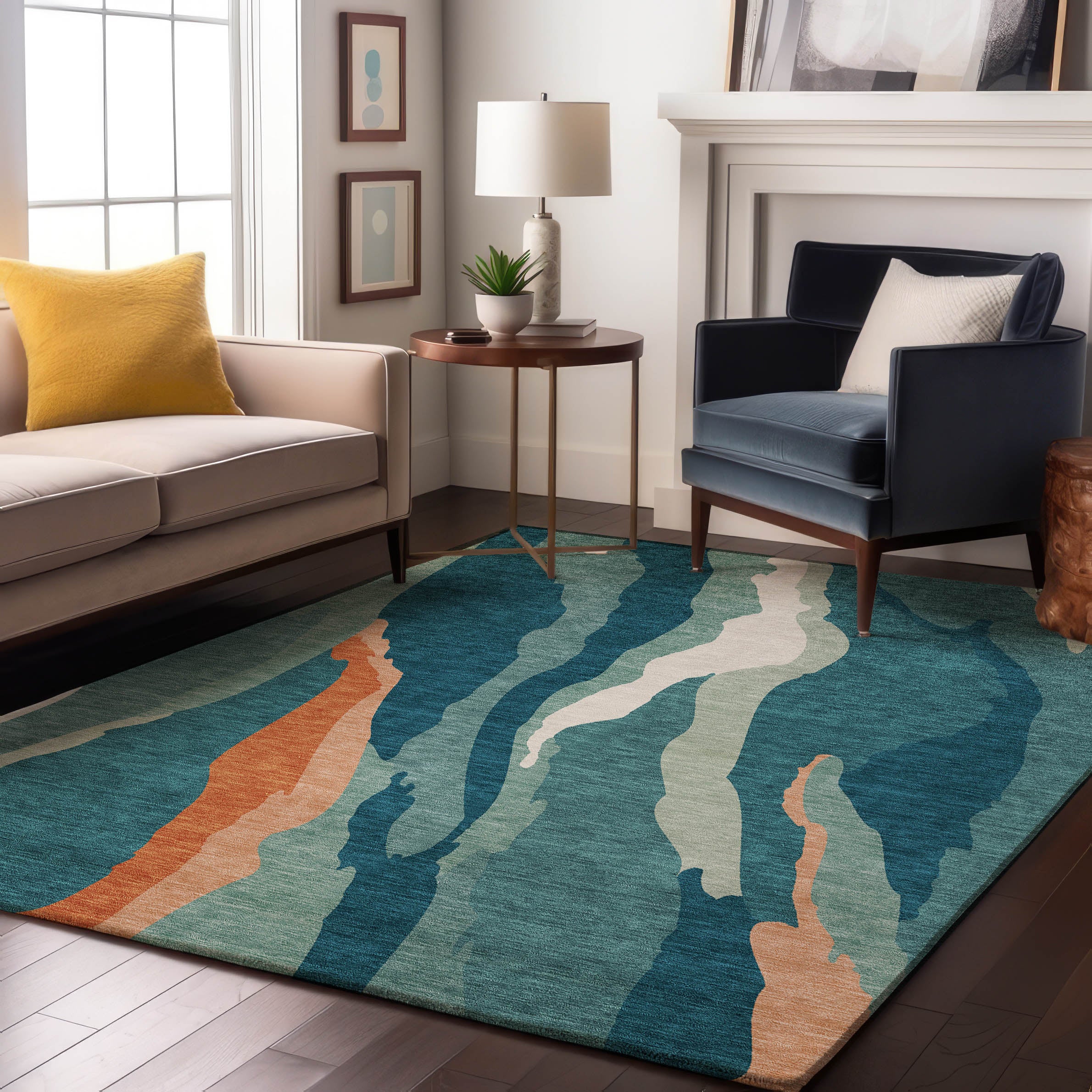 Baku Machine Washable Transitional Teal Rug 2'6" x 3'10" #shape_Rectangle