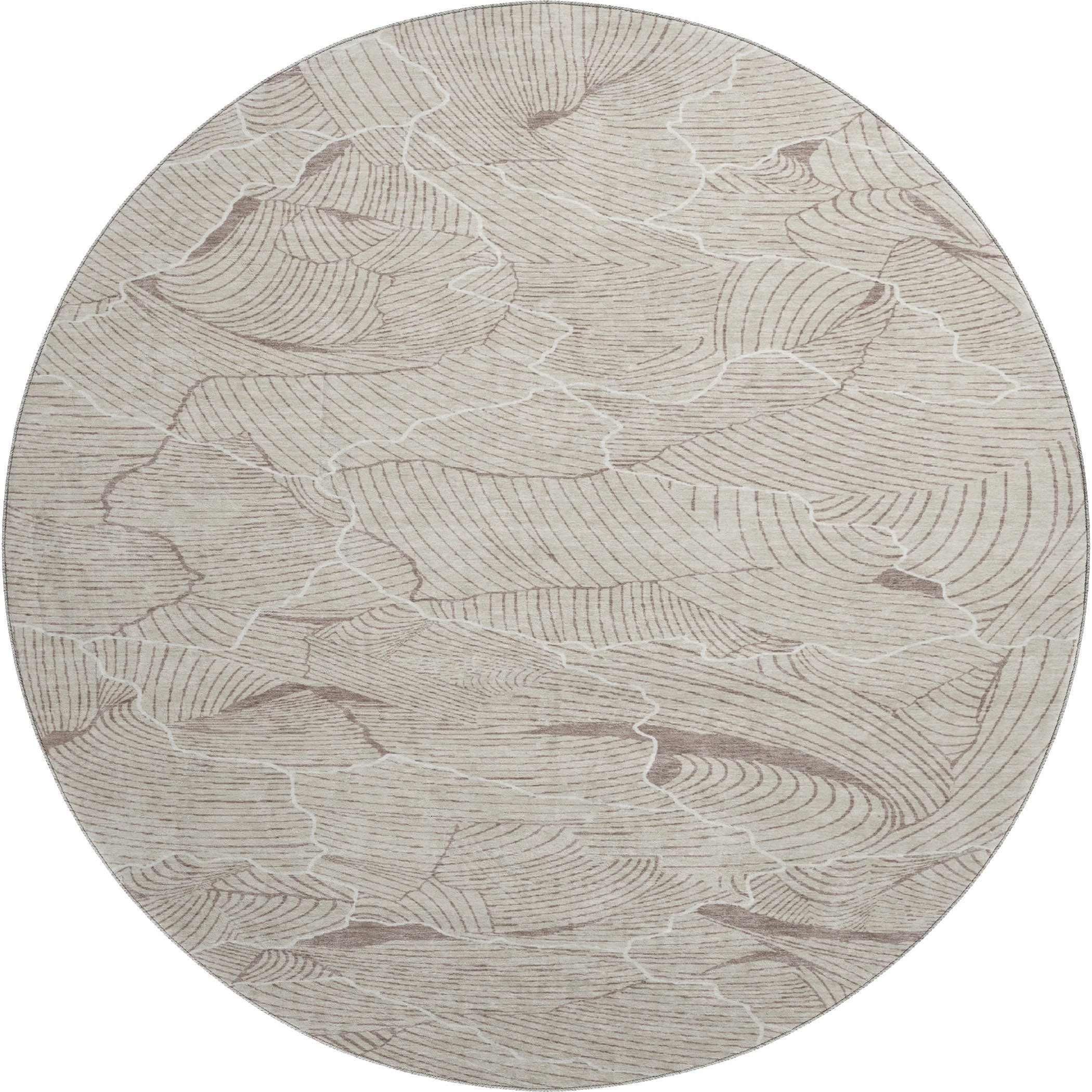 Seville Machine Washable Transitional Beige Brown Rug 8' x 8' #shape_Round
