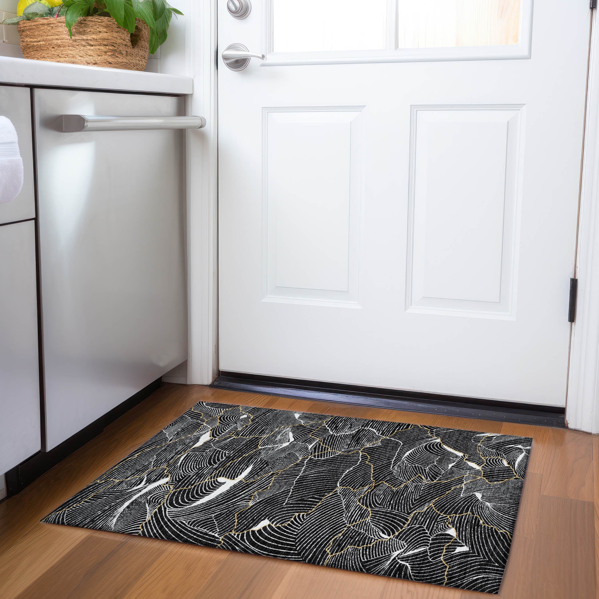 Seville Machine Washable Transitional Black Rug 1'8" x 2'6" #shape_Rectangle