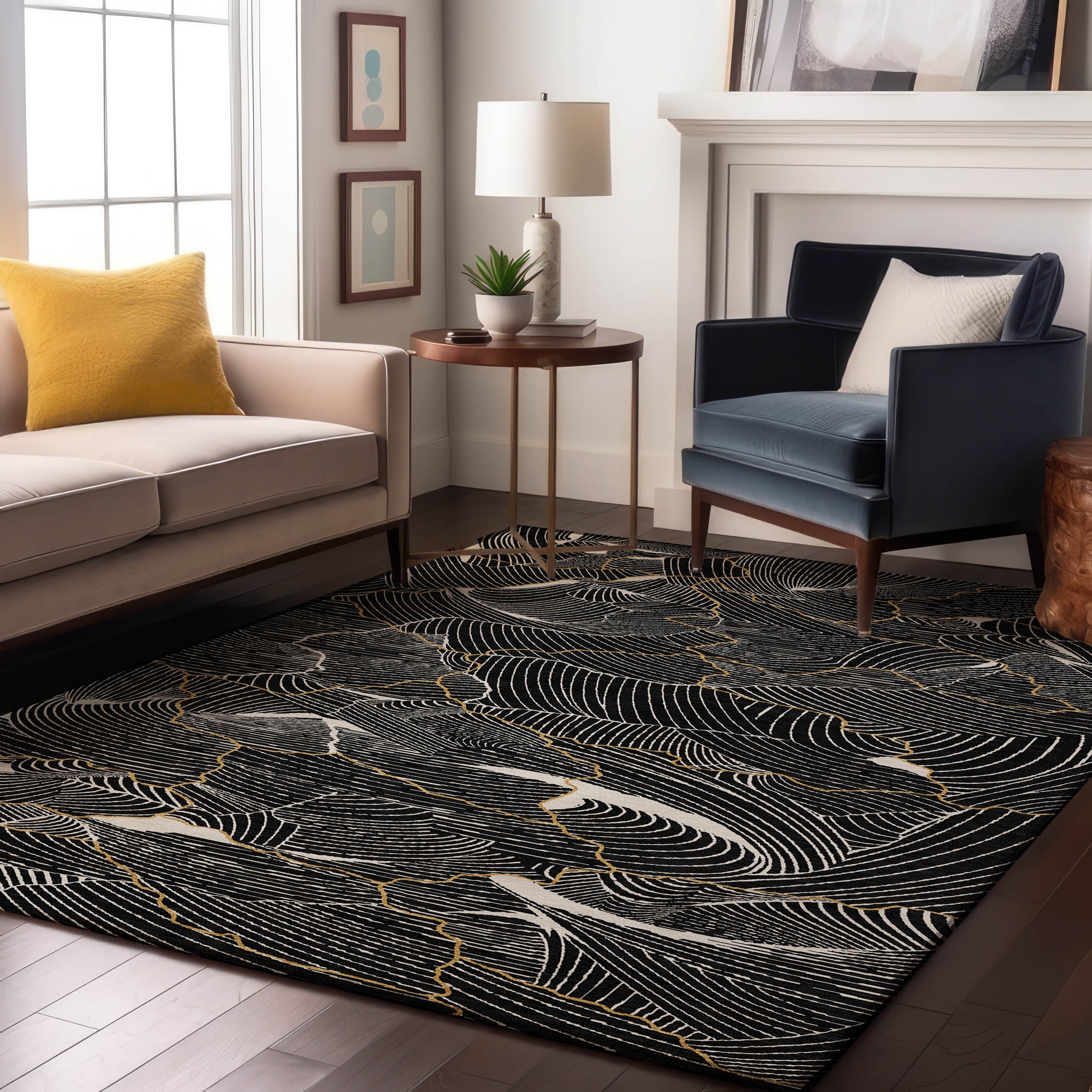 Seville Machine Washable Transitional Black Rug 2'6" x 3'10" #shape_Rectangle