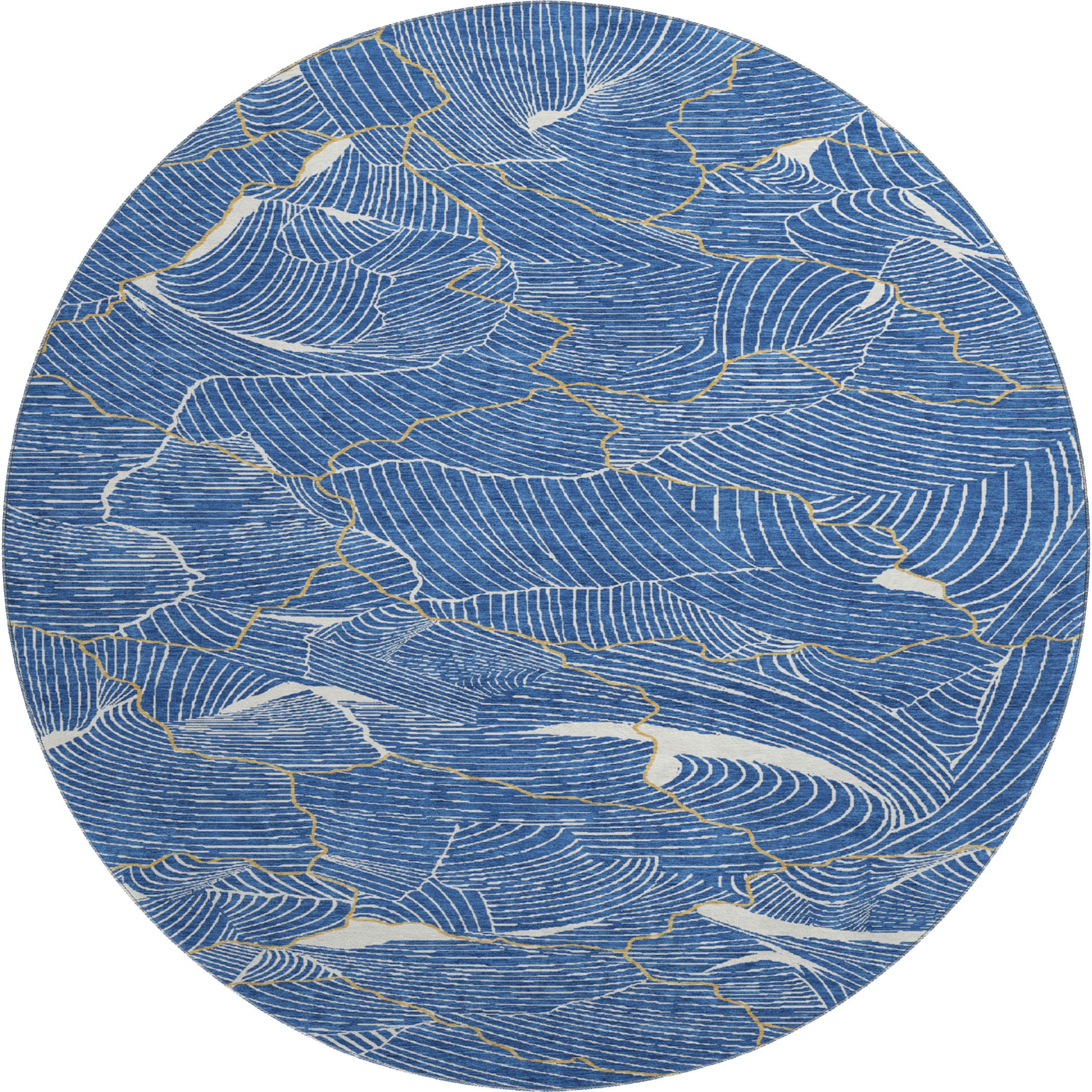 Seville Machine Washable Transitional Blue Rug 8' x 8' #shape_Round