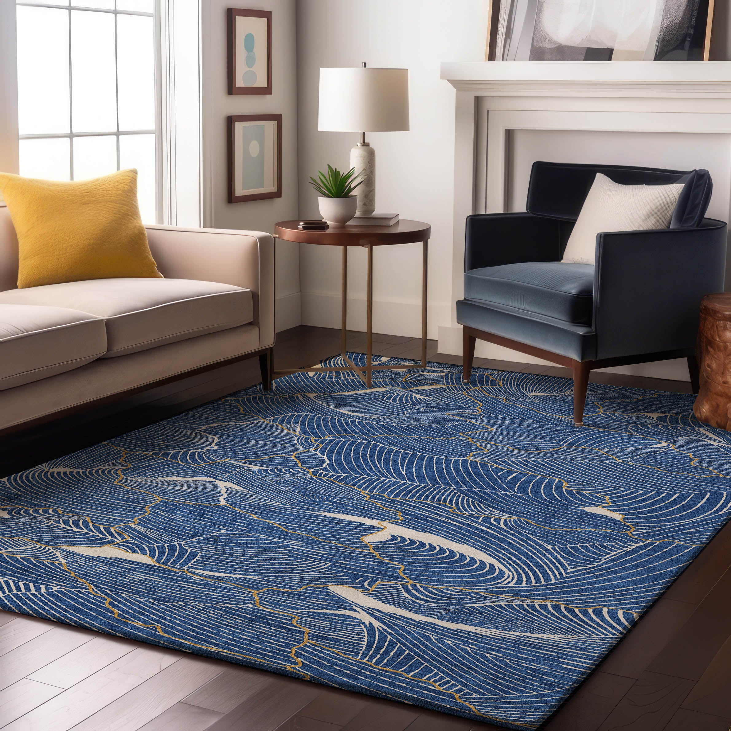Seville Machine Washable Transitional Blue Rug 2'6" x 3'10" #shape_Rectangle
