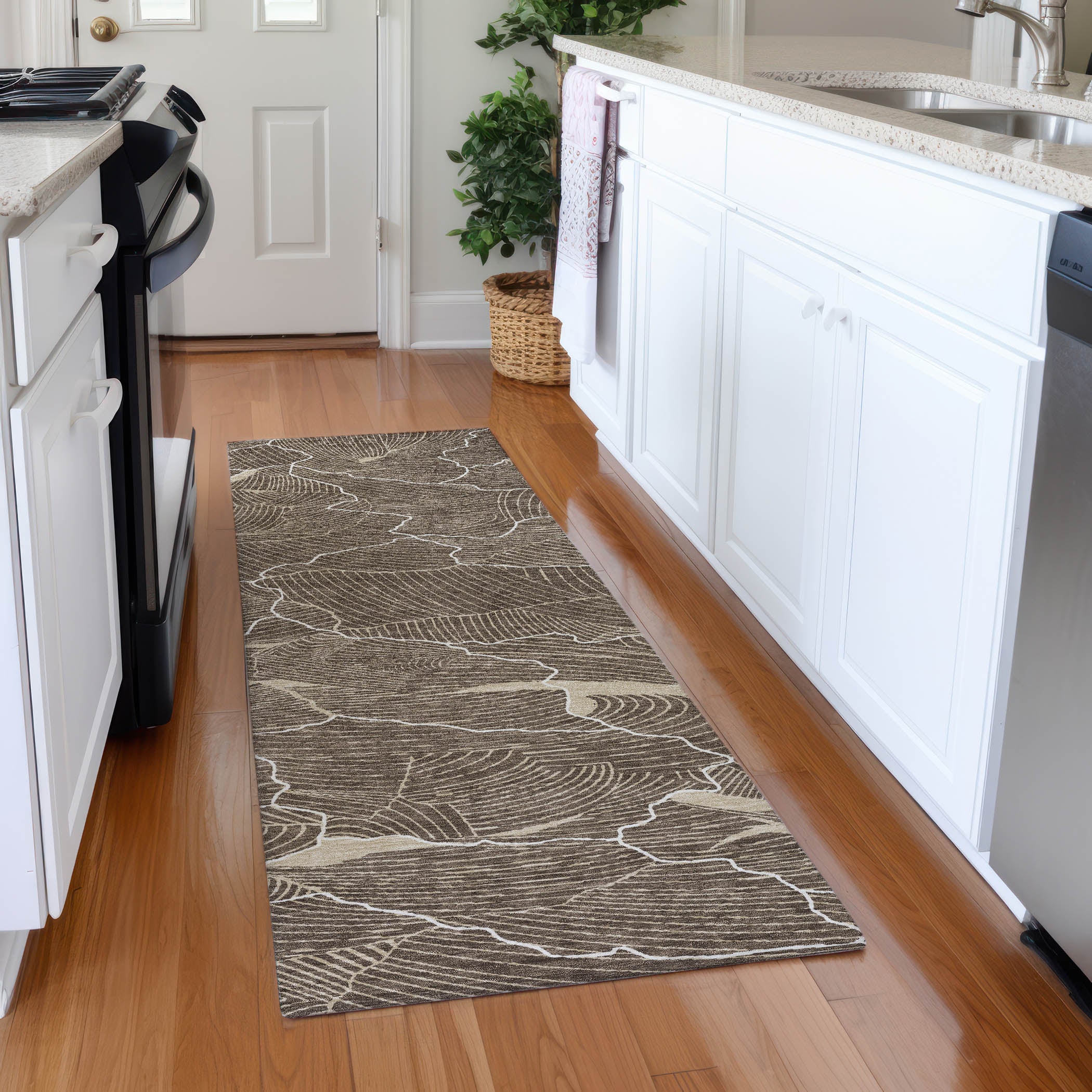 Seville Machine Washable Transitional Brown Rug 2'3" x 7'6" #shape_Runner