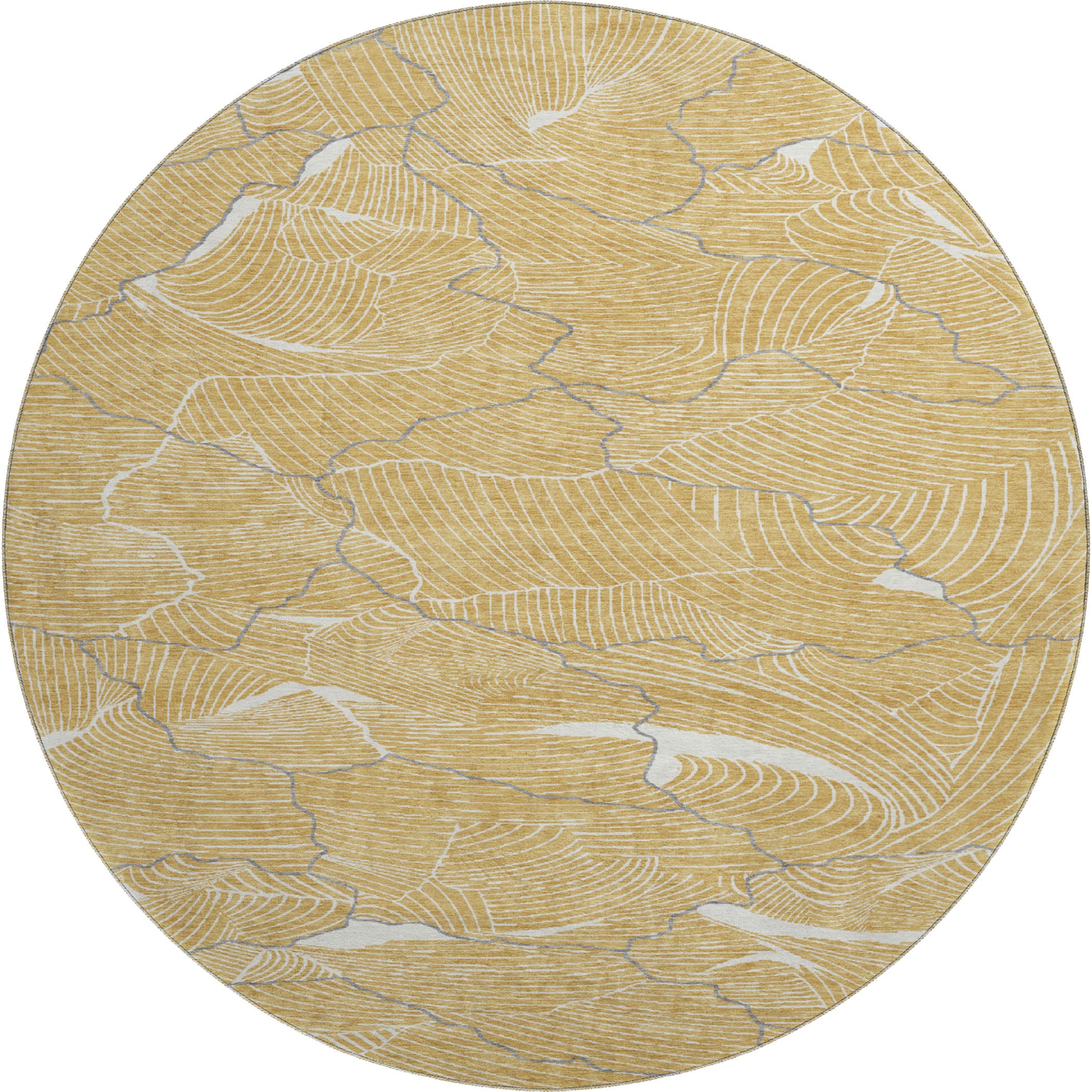 Seville Machine Washable Transitional Gold Rug 8' x 8' #shape_Round