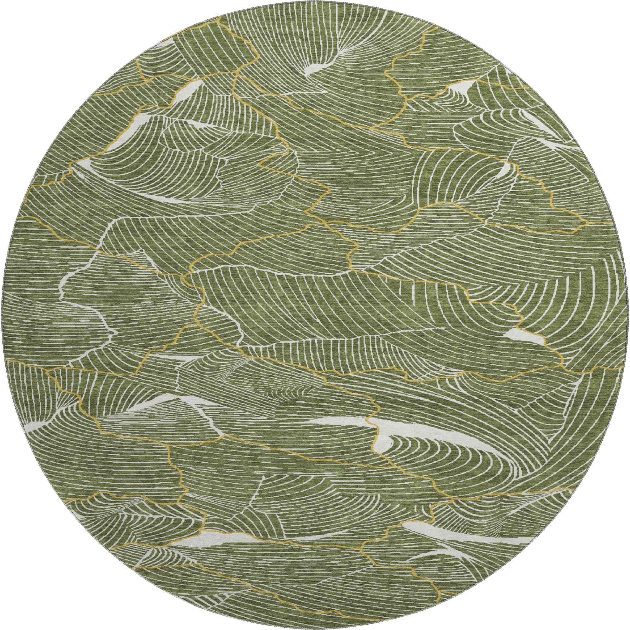 Seville Machine Washable Transitional Olive Green Rug 8' x 8' #shape_Round
