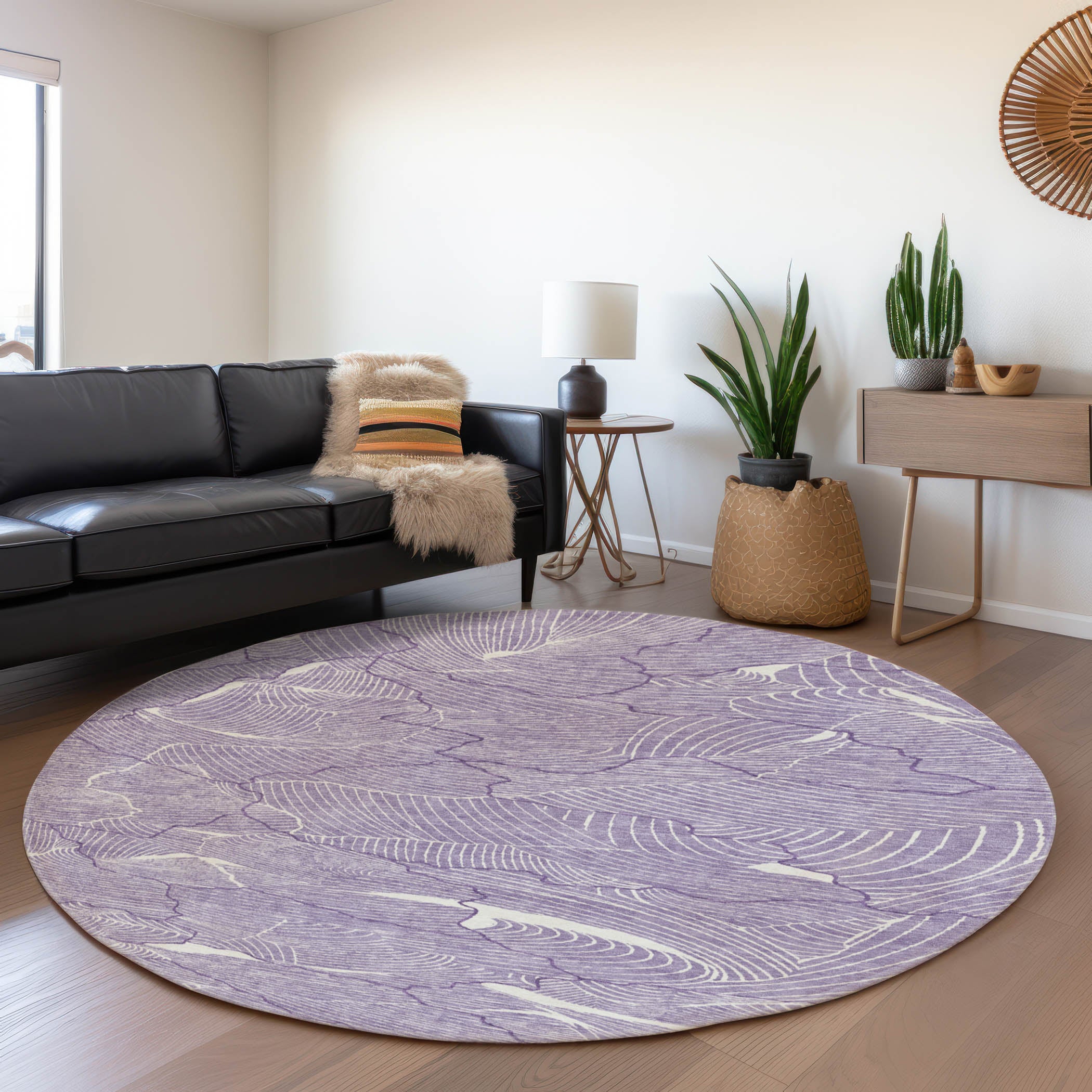 Seville Machine Washable Transitional Purple Rug 8' x 8' #shape_Round